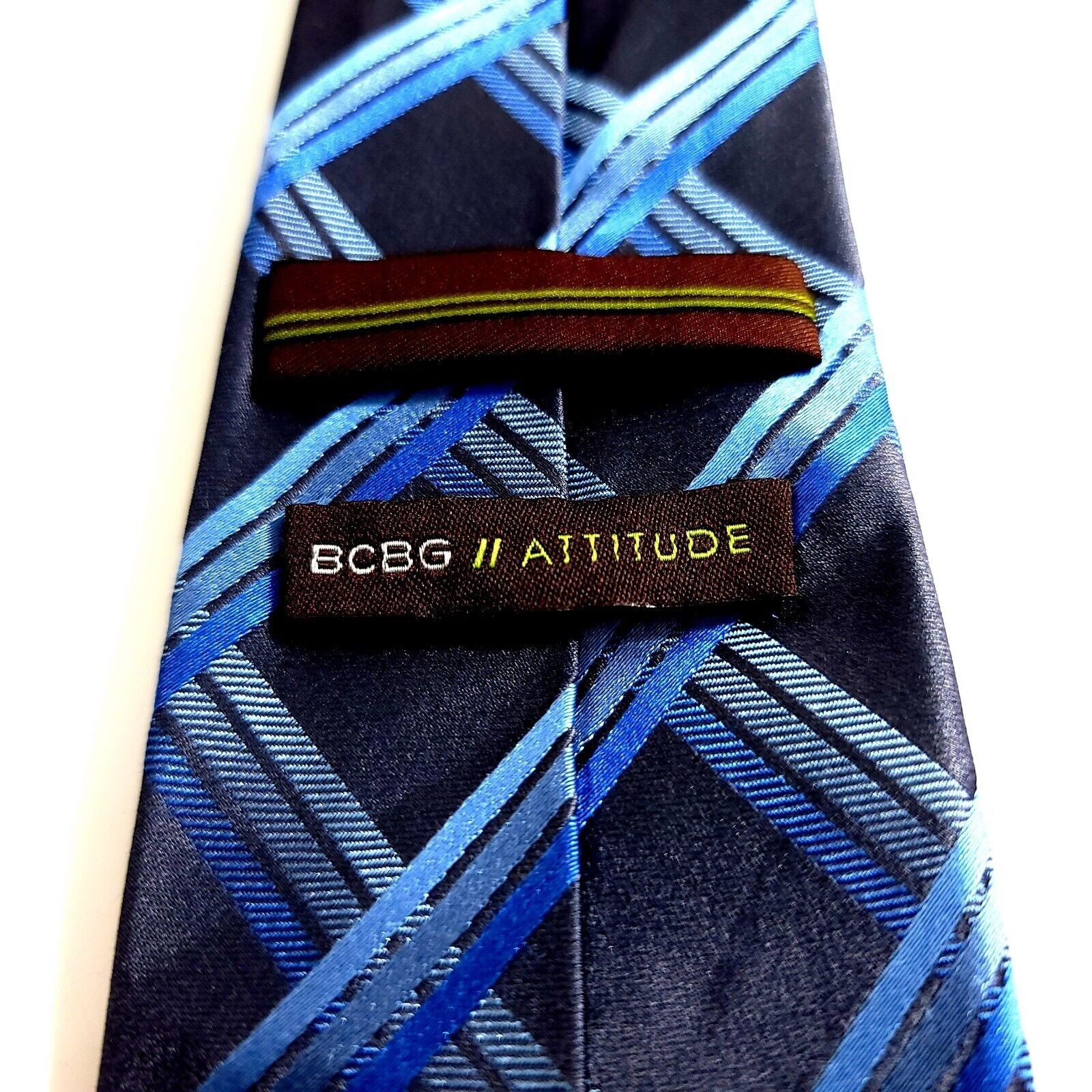 BCBGeneration BCBG Attitude Gray Blue Woven Plaid Skinny Silk Tie Size ONE SIZE - 3 Thumbnail