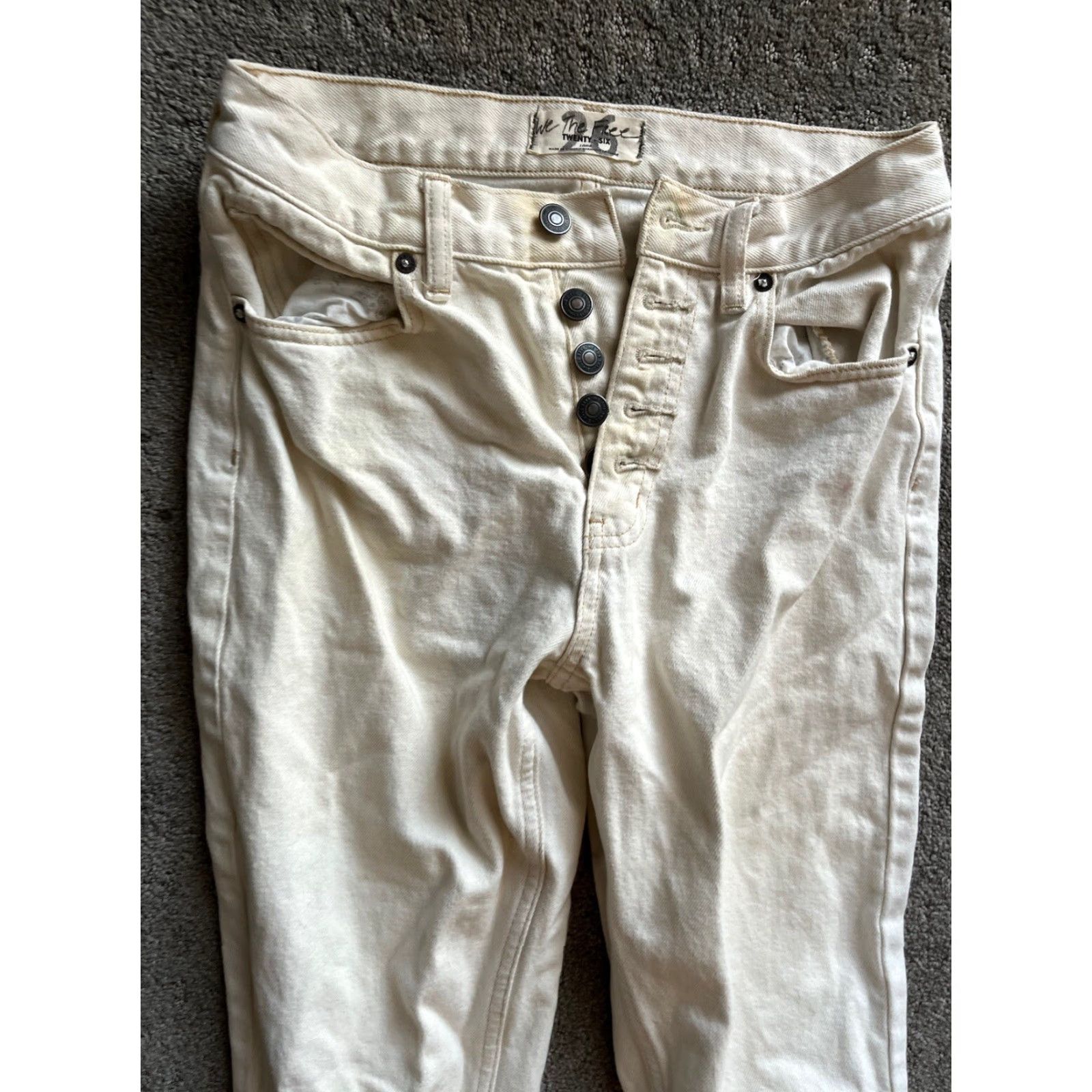 Vintage We The Free Cropped Jeans Size 26 Button Fly Raw Hem White / Ivory Denim Women Juniors Distre Free People Jeans Size 26" / US 2 / IT 38 - 2 Thumbnail