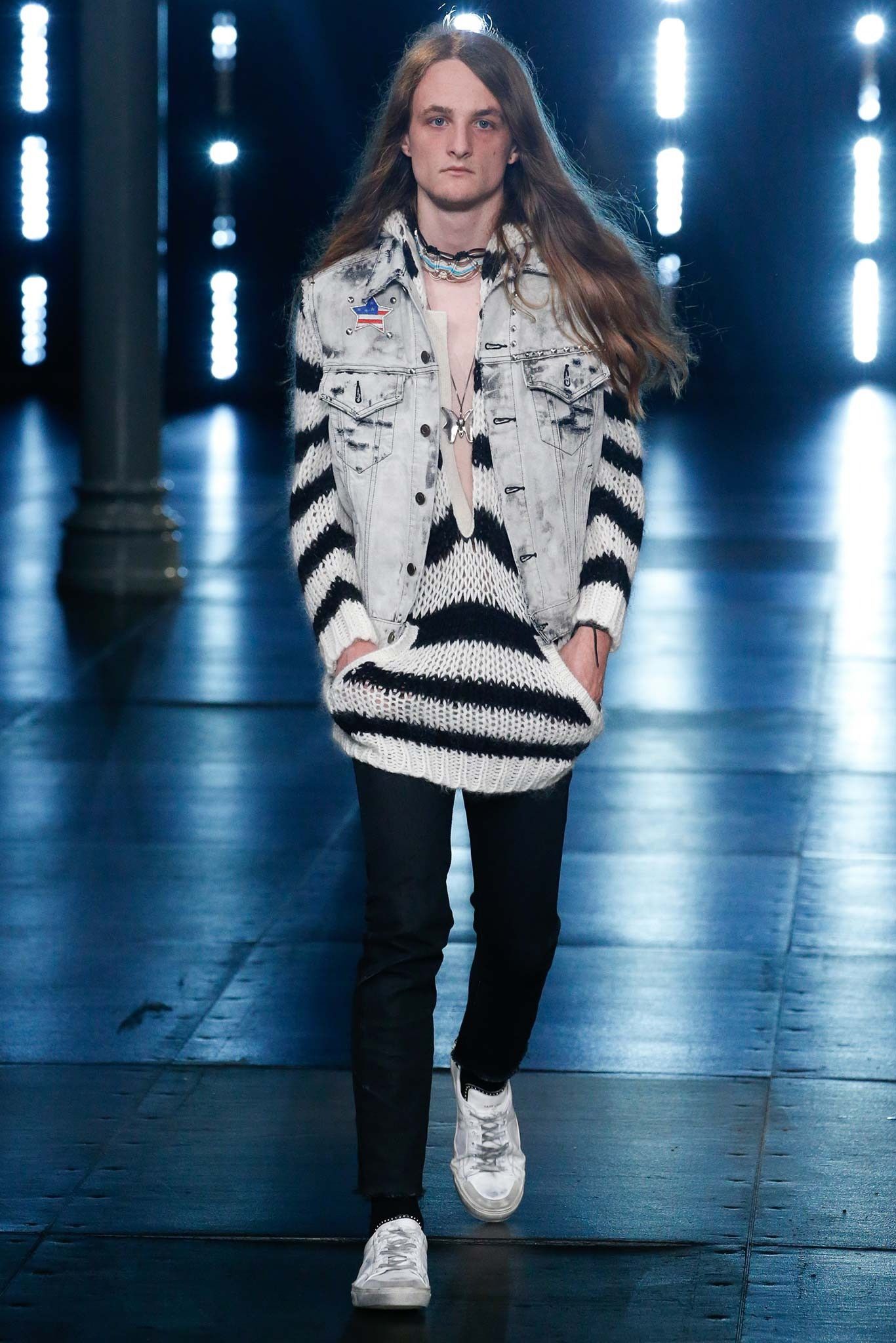 Saint Laurent Paris SS16 Striped Knit Mohair Baja Hoodie Size US M / EU 48-50 / 2 - 8 Thumbnail