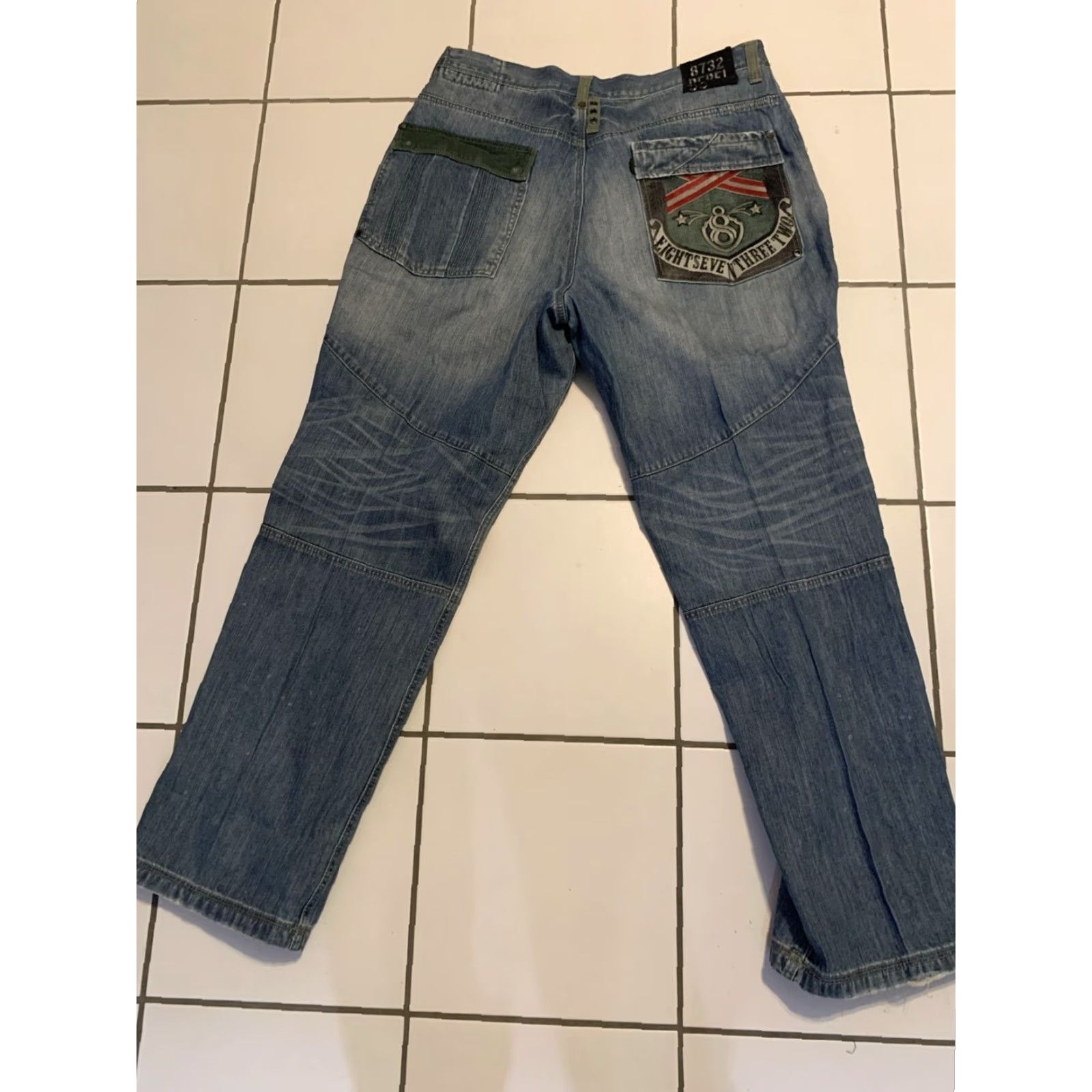Vintage Eight 732 Men's Size 44x34 Blue Denim Jeans Casual Hip Hop Embroidered Pockets Size US 34 / EU 50 - 3 Thumbnail