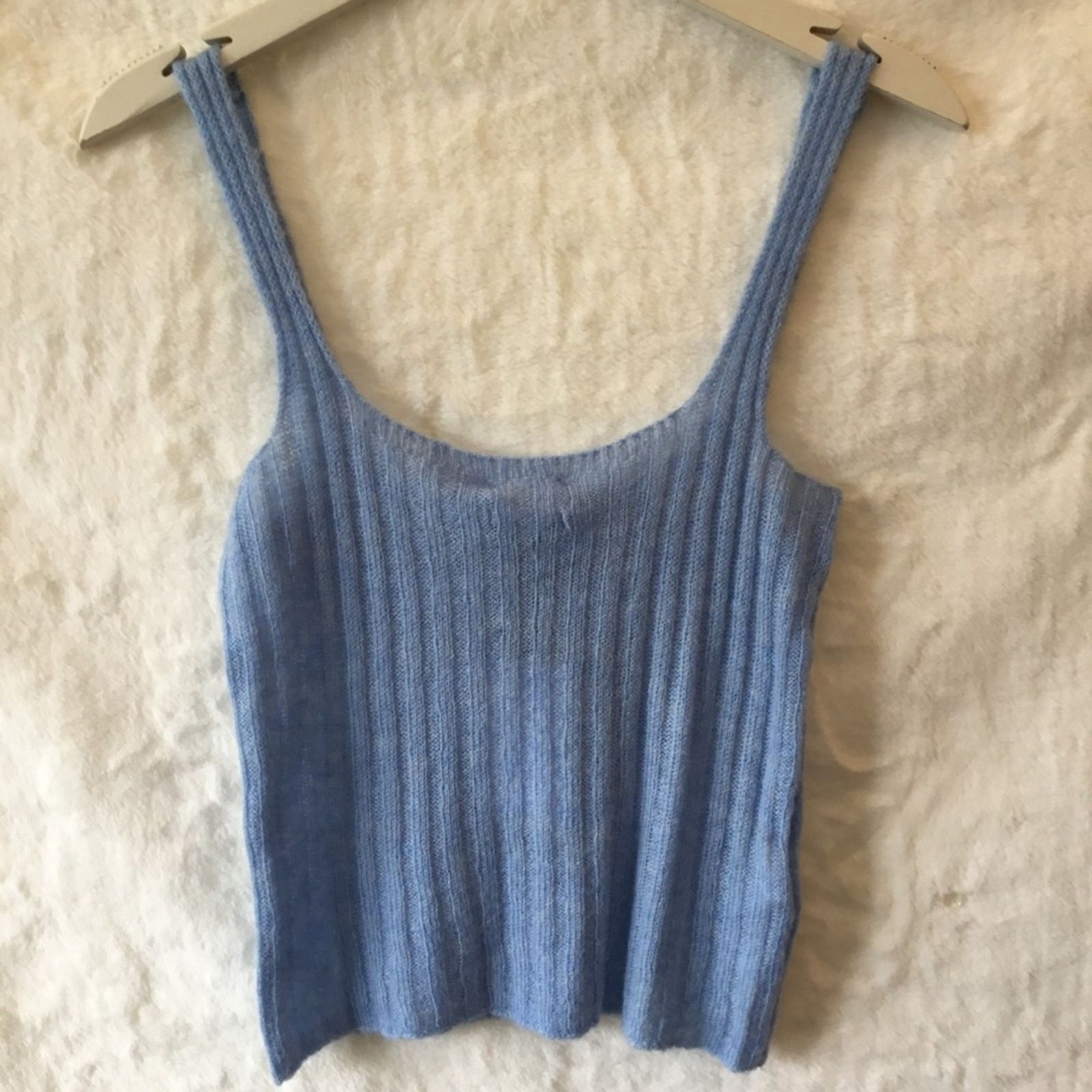 Mango MNG Baby Blue Knitted Crop Tank Top Size M / US 6-8 / IT 42-44 - 7 Thumbnail
