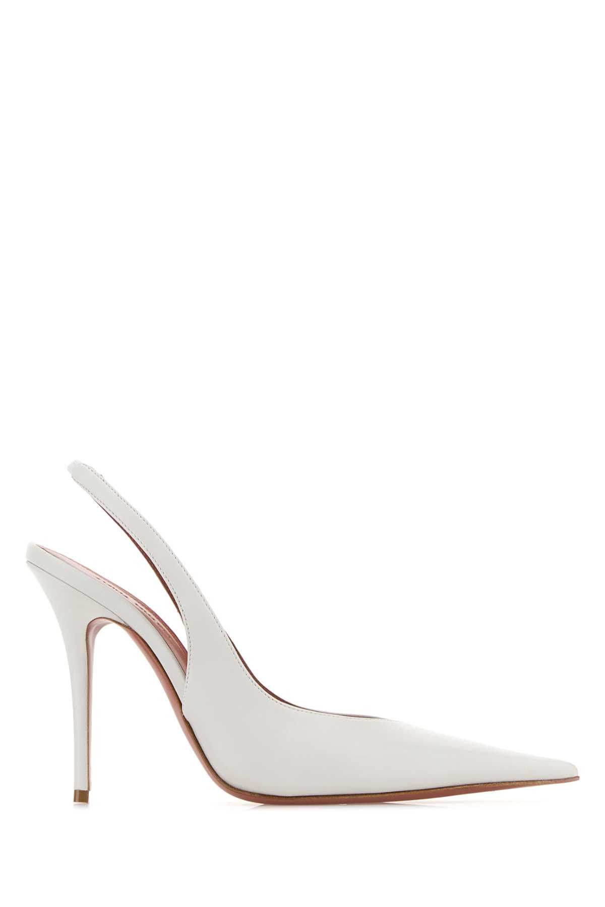 Amina Muaddi White Leather Anok Pumps Size US 8 / IT 38 - 1 Thumbnail