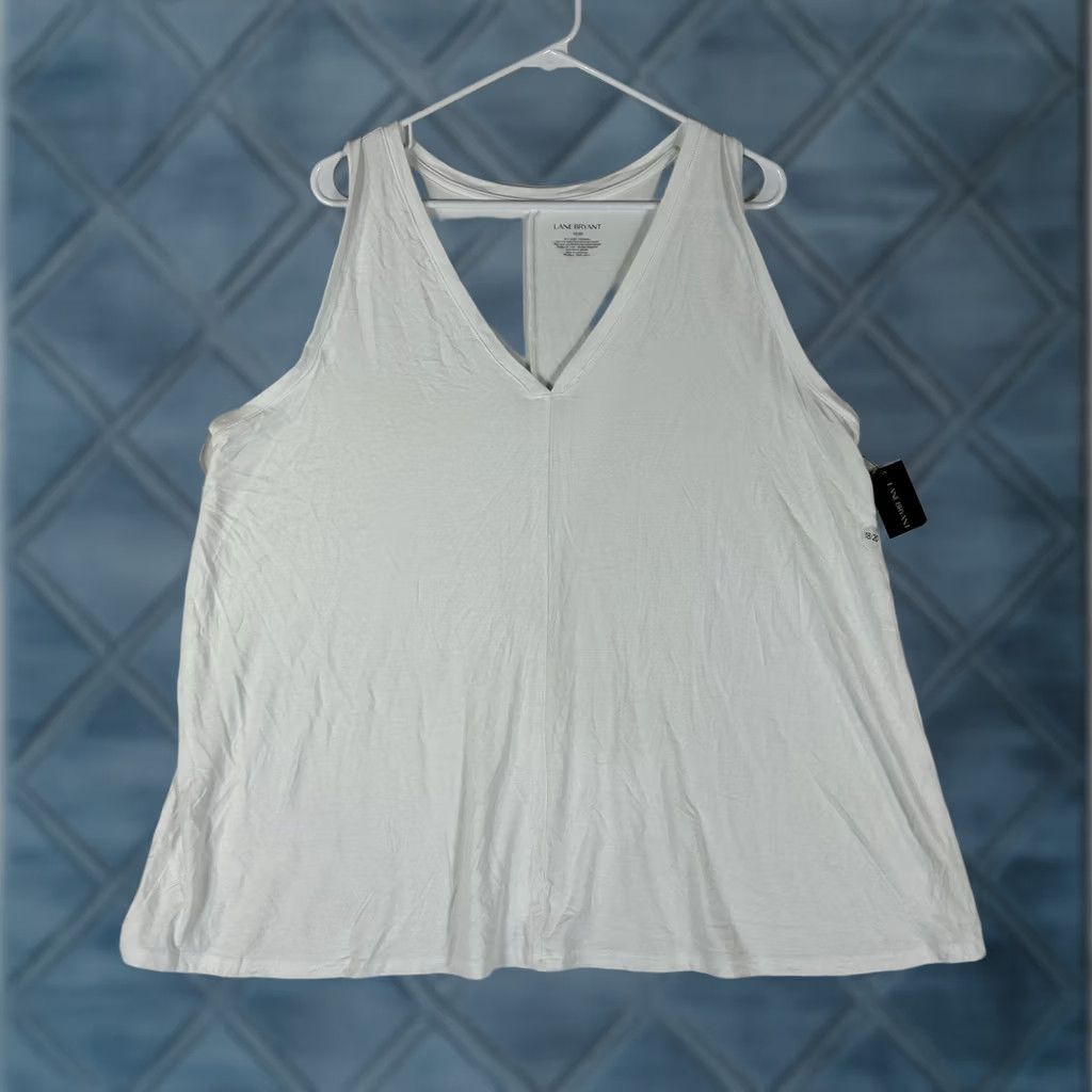 Vintage Lane Bryant Blouse Shirt Womens 18/20 White Sleeveless Lightweight Casual Knit Rayon Spandex VINTAGE? No Size XXL / US 16-18 / IT 52-54 - 1 Thumbnail