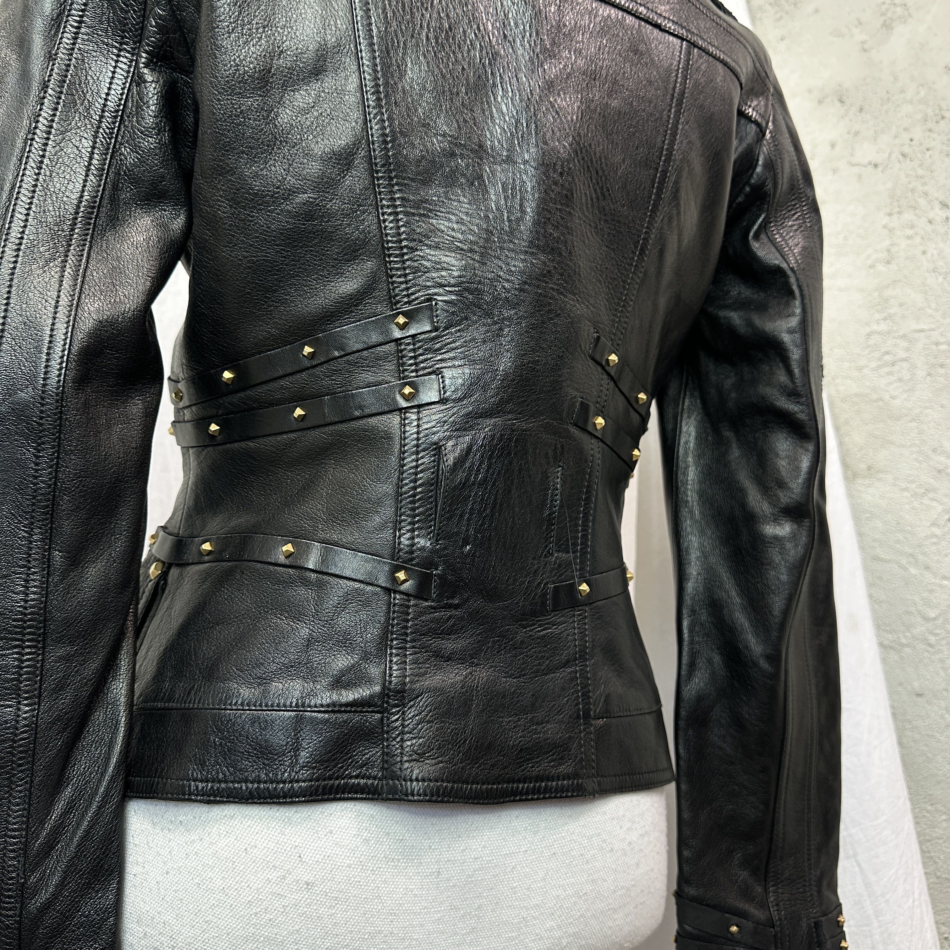 Gucci Vintage Leather Biker Grunge Moto Gucci Studded Jacket Y2K Size S / US 4 / IT 40 - 13 Thumbnail