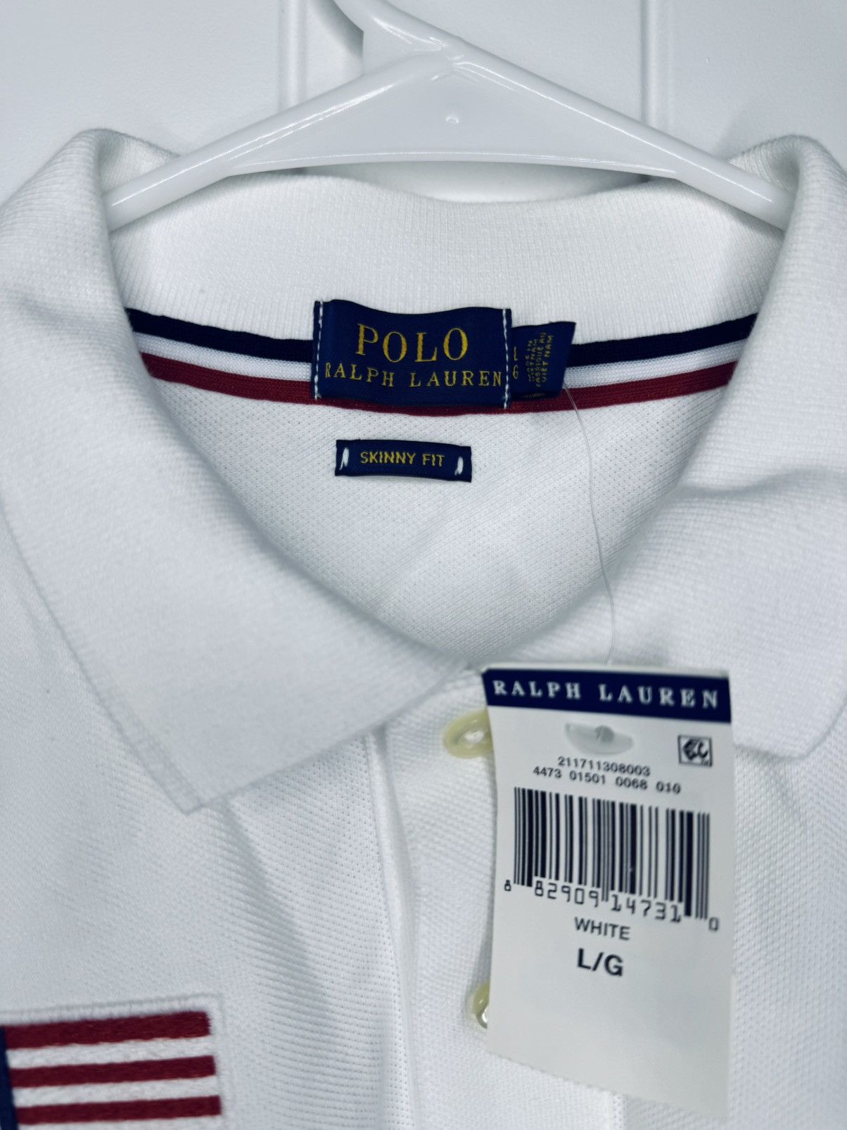 Polo Ralph Lauren Polo by Ralph Lauren White Fitted Polo with Navy & Red Trim Size L / US 10 / IT 46 - 3 Thumbnail