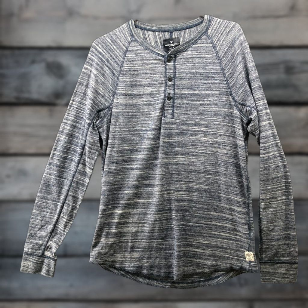 American Eagle Outfitters American Eagle Outfitters Henley T-Shirt Mens M Blue Heathered Cotton Poly Long Sleeve Shirt Size US M / EU 48-50 / 2 - 1 Thumbnail