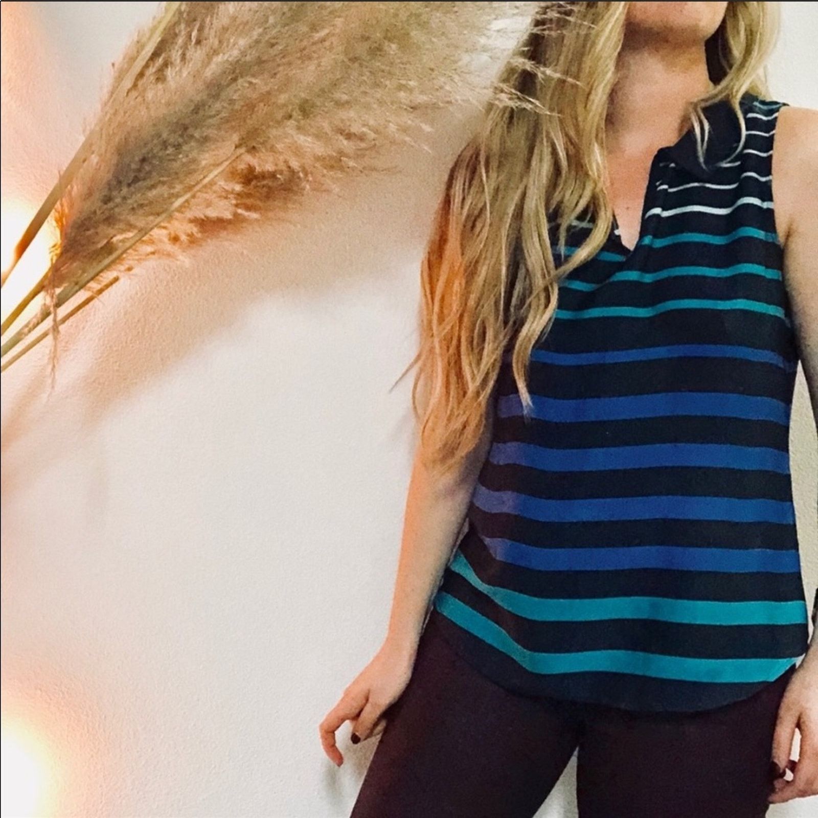 BANANA REPUBLIC Navy Blue Ombre Stripe Tank Top Blouse Shirt