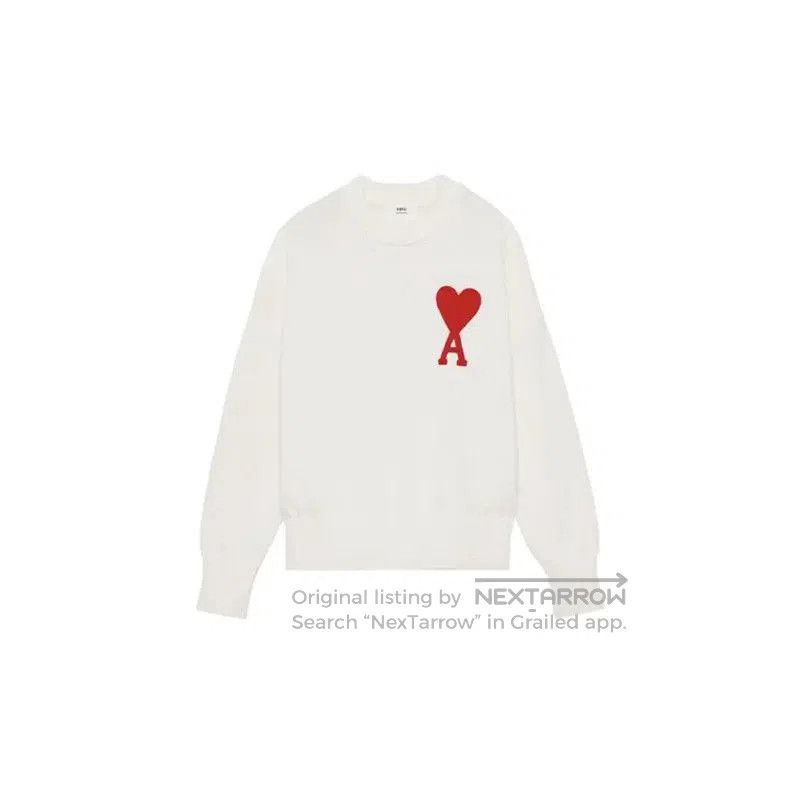 AMI AMI White Pullover Sweater with Heart Logo . Size XS / US 0-2 / IT 36-38 - 1 Thumbnail
