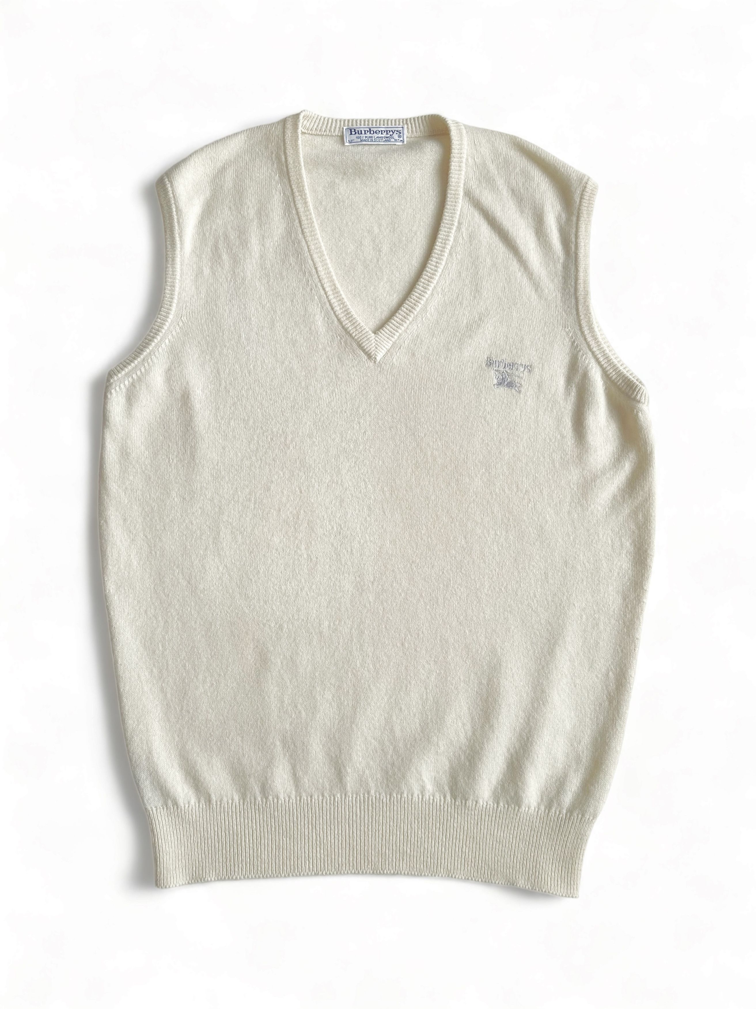 image of Vintage Burberrys Wool Beige Sweater Knit Vest Beige (L) in Cream, Men's (Size Large)