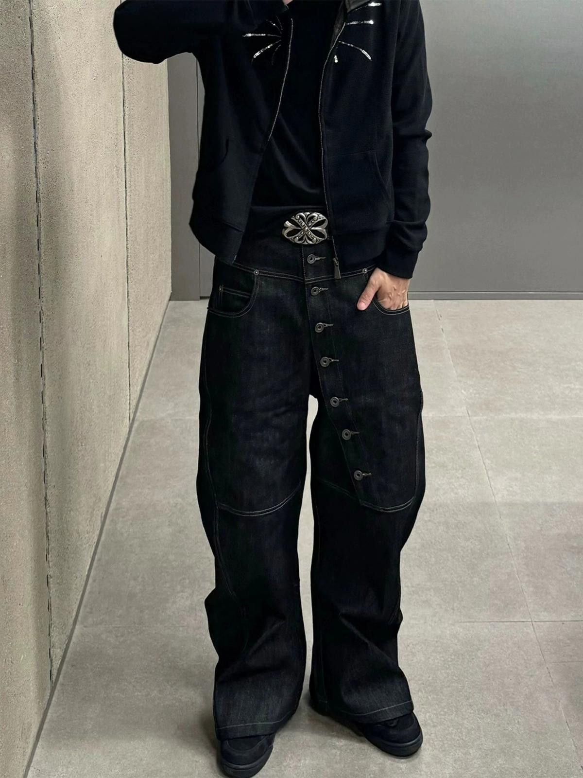 Japanese Brand Japanese Style Raw Denim Wide Leg Button Stud Jeans Size US 32 / EU 48 - 2 Thumbnail