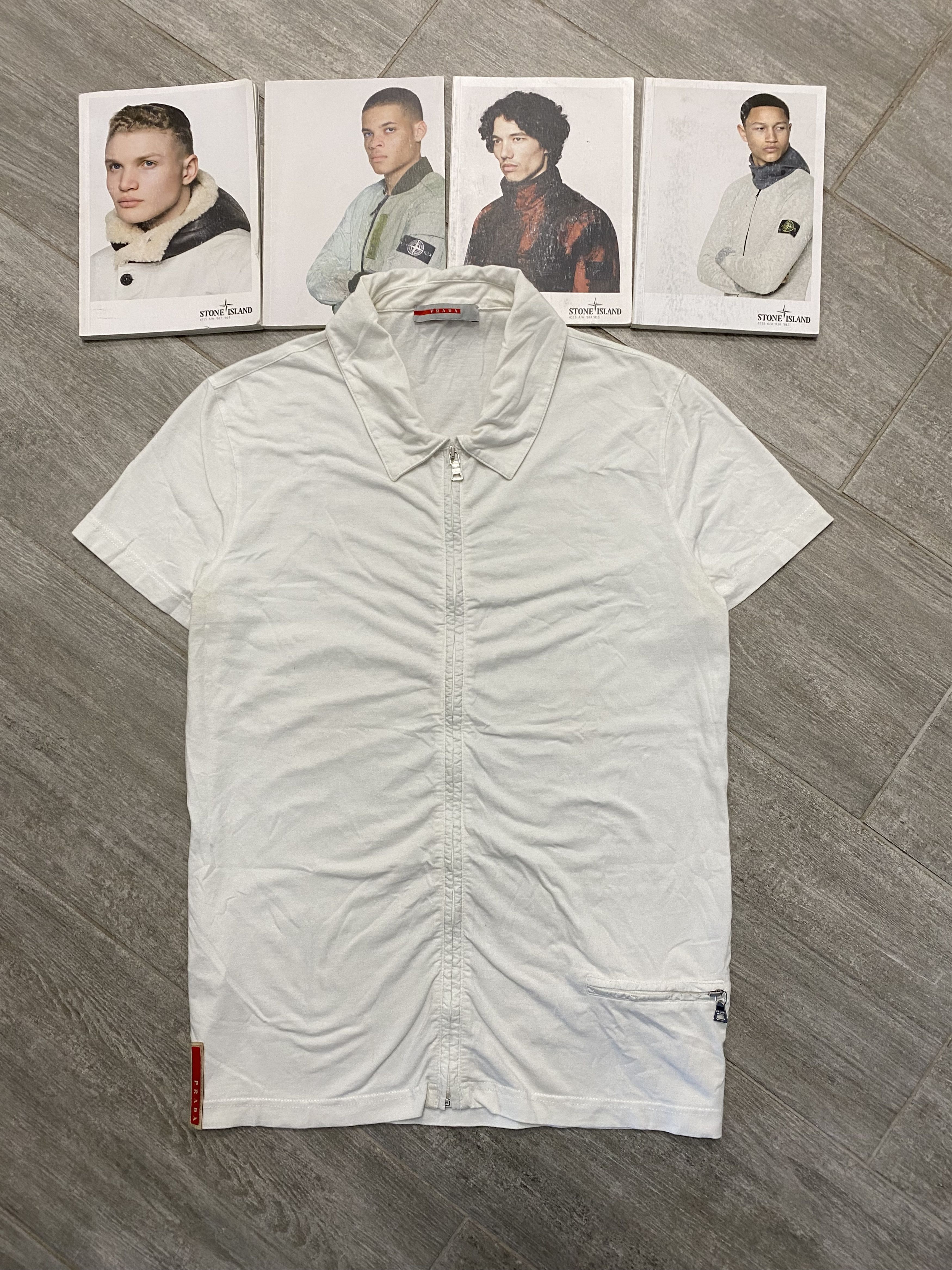 Prada × Vintage Vintage Prada Red Tab Full Zip & Pocket T-Shirt Size L / US 10 / IT 46 - 1 Thumbnail