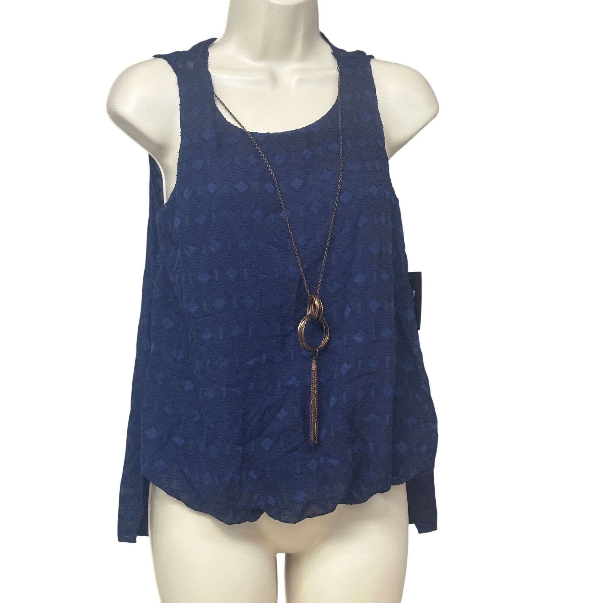 Other Iz Byer Navy Blue Textured Sleeveless Blouse W/Removable Nec Size S / US 4 / IT 40 - 1 Thumbnail