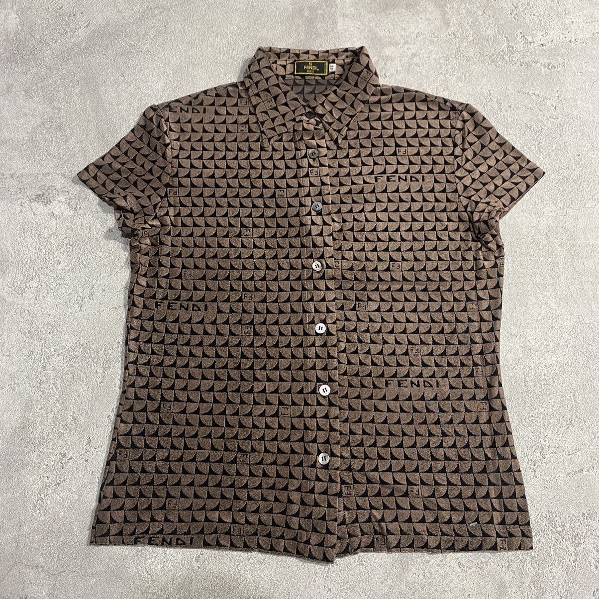 image of Fendi Zucca Monogram Stretchable Women Shirt in Brown (Size Small)
