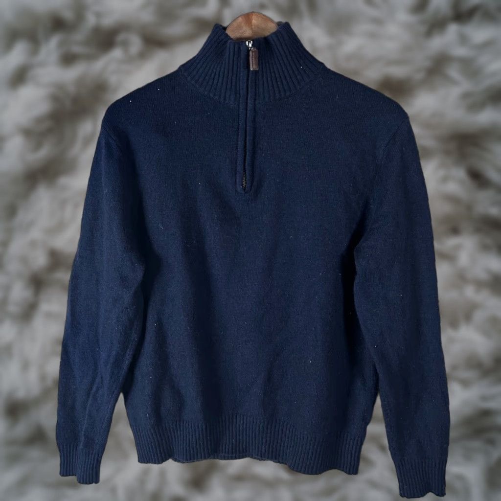 J.Crew J.Crew Mercantile Mens Navy Blue Lambswool Blend Quarter Zip Sweater Medium Size US M / EU 48-50 / 2 - 1 Thumbnail