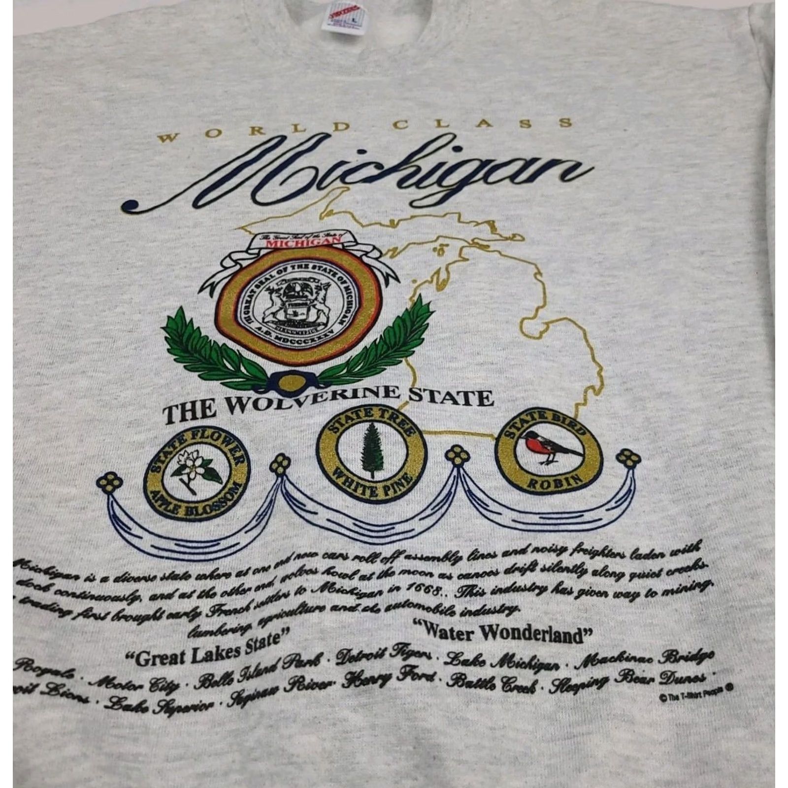 Jerzees VINTAGE 90s Michigan Big Print Sweatshirt Jerzees Men M Gray USA Wolver ine State Flower Tree Bird Sweatshirt Crew Neck Long Sleeve Pullover Size US M / EU 48-50 / 2 - 3 Thumbnail