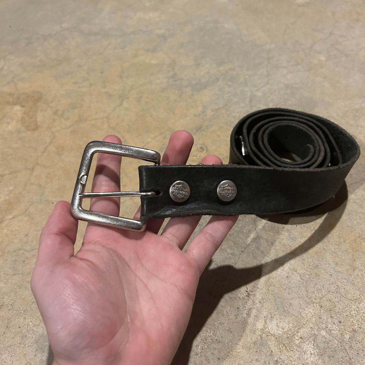 Harley Davidson × Leather × Vintage Crazy Vintage 90s Harley Davidson Studded Logo Leather Belt Size 42 - 3 Thumbnail