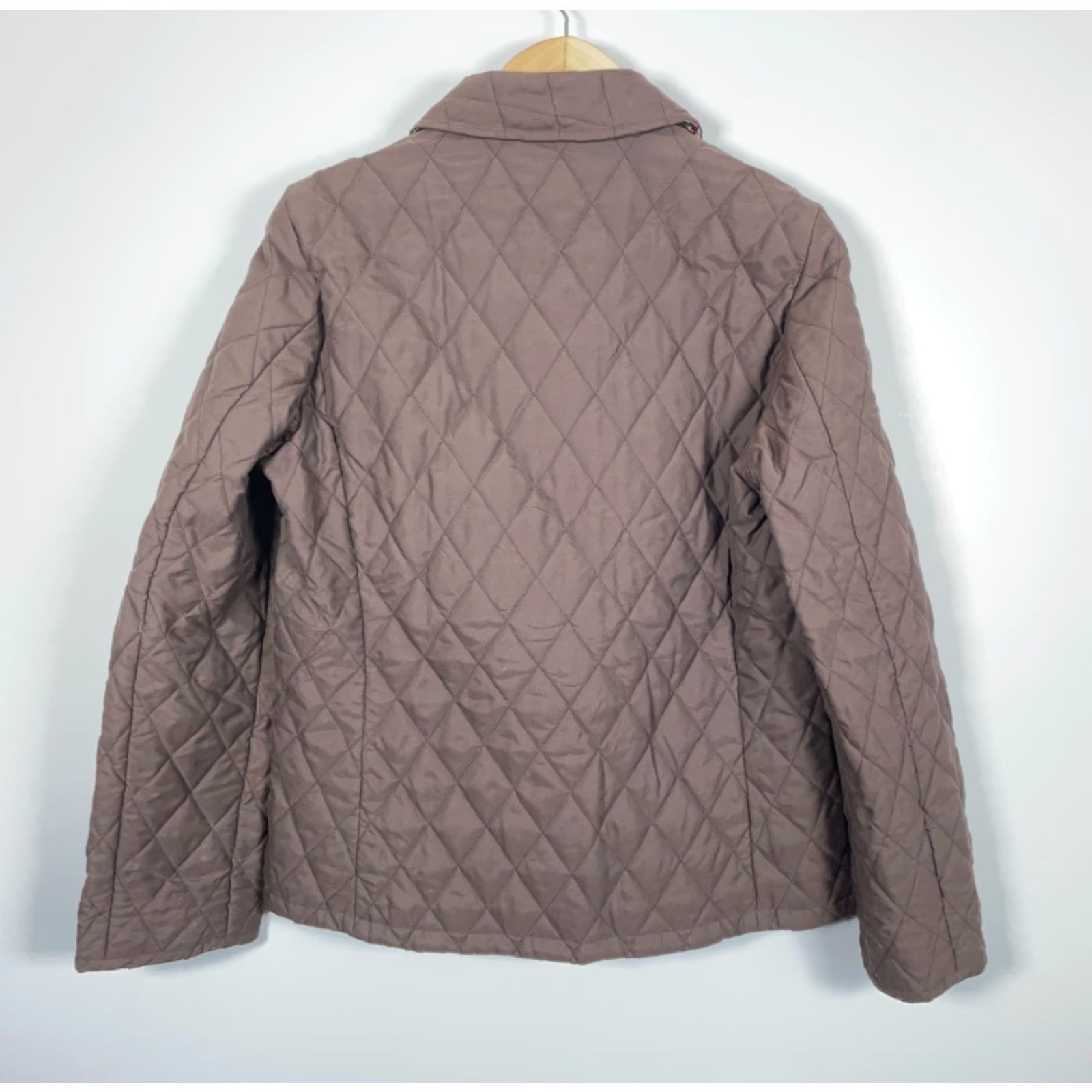Brooks Brothers Brooks Brothers Women's Jacket 10 Brown Cream Check Quilted Lining Snap Button Polyester Size L / US 10 / IT 46 - 2 Thumbnail