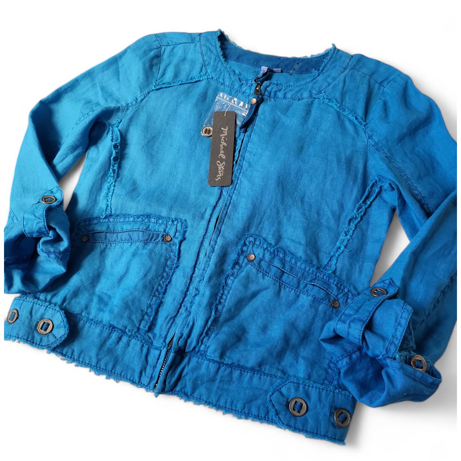 Michael Stars NWT MICHAEL STARS Cropped Moto 100% Linen Jacket Blue XS Size XS / US 0-2 / IT 36-38 - 10 Thumbnail