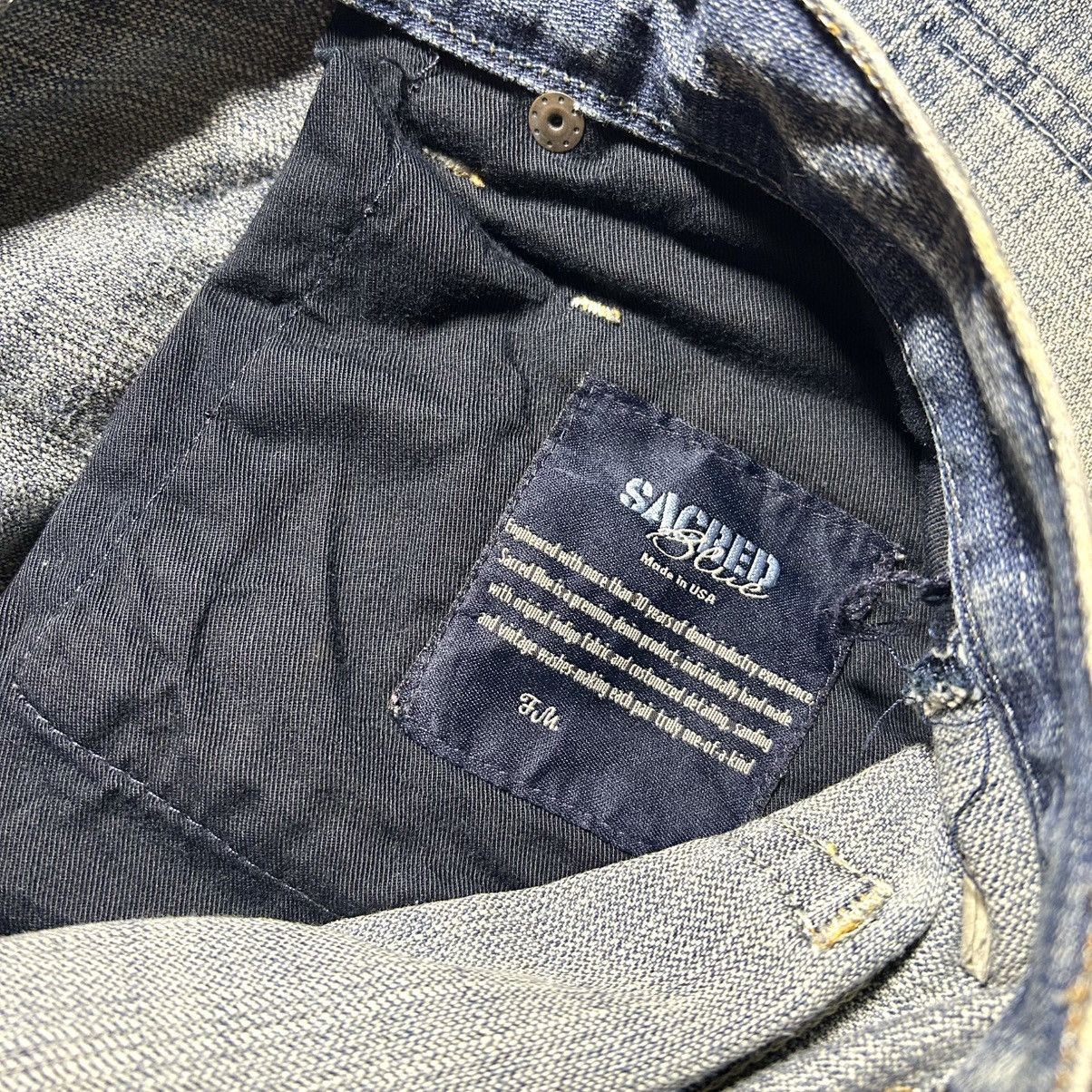 Japanese Brand Vintage SACRED BLUE Flared Denim Patchwork USA Size US 32 / EU 48 - 11 Thumbnail