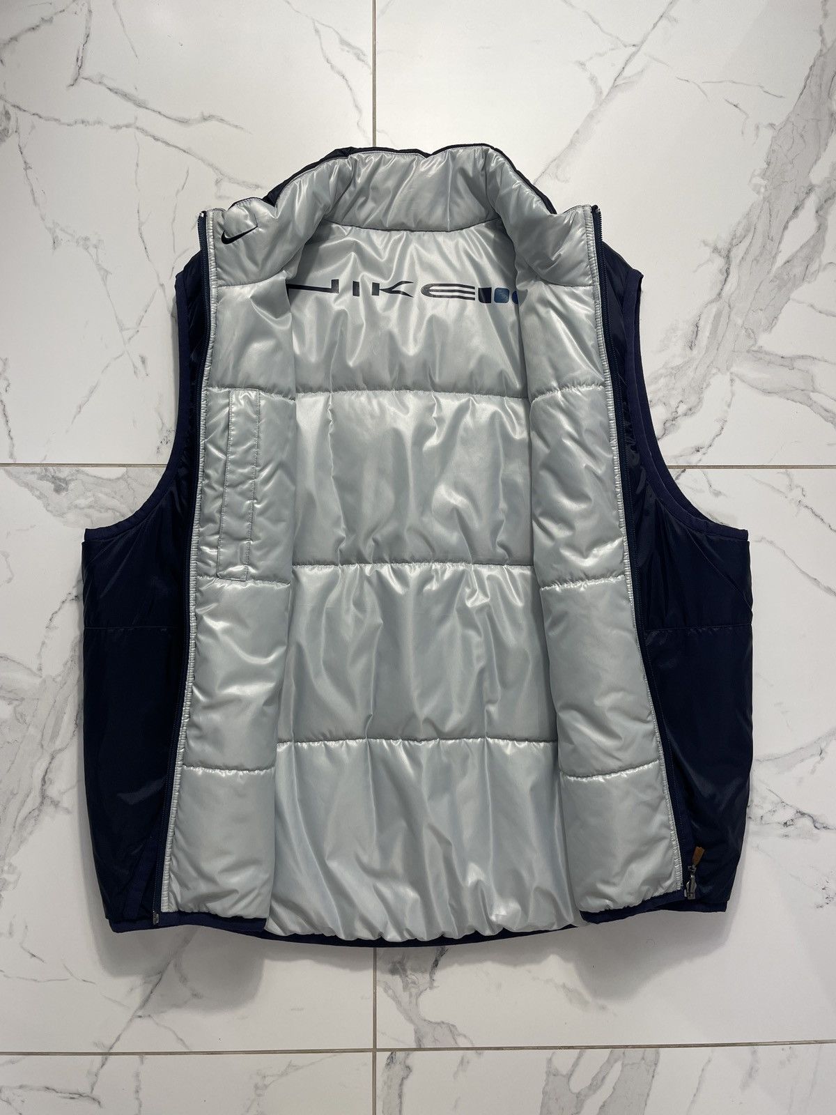 Vintage Nike 90’s Nylon Vest Two-Sided Silver Navy Blue
