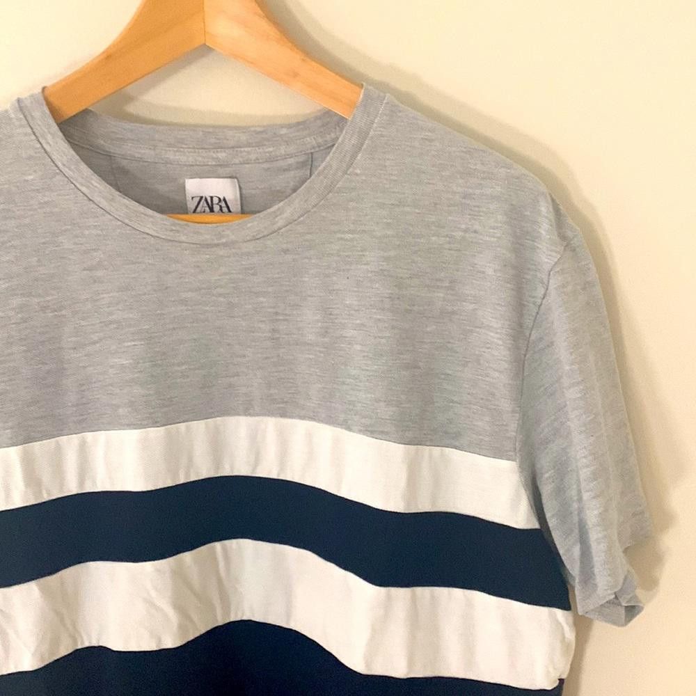 Zara ZARA - Cut and sew striped pique SS RN Top -Lg - 95%Ctn5%Vis Size US L / EU 52-54 / 3 - 2 Thumbnail