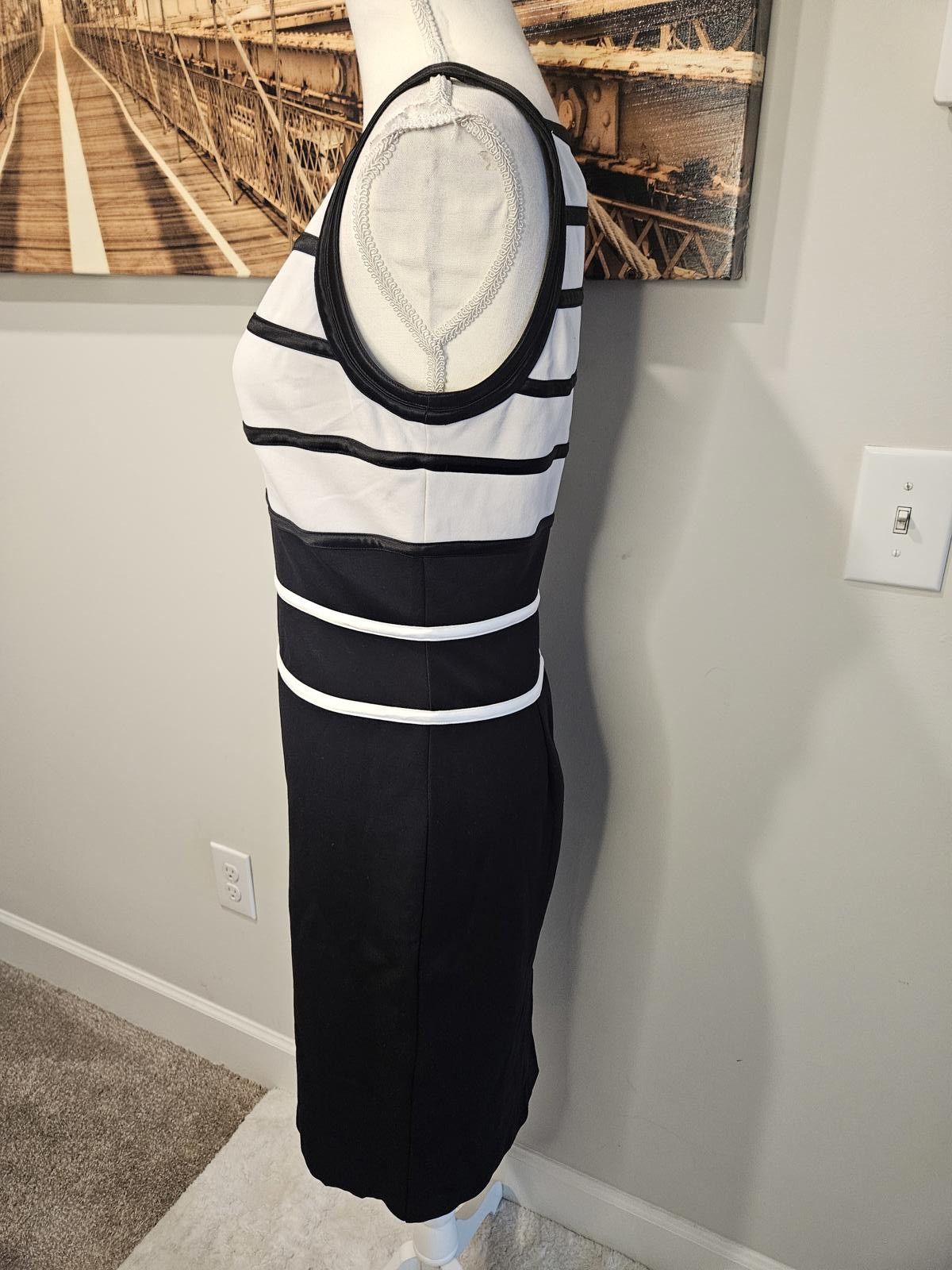 Designer Whbm Black and White Striped Dress Size M / US 6-8 / IT 42-44 - 2 Thumbnail
