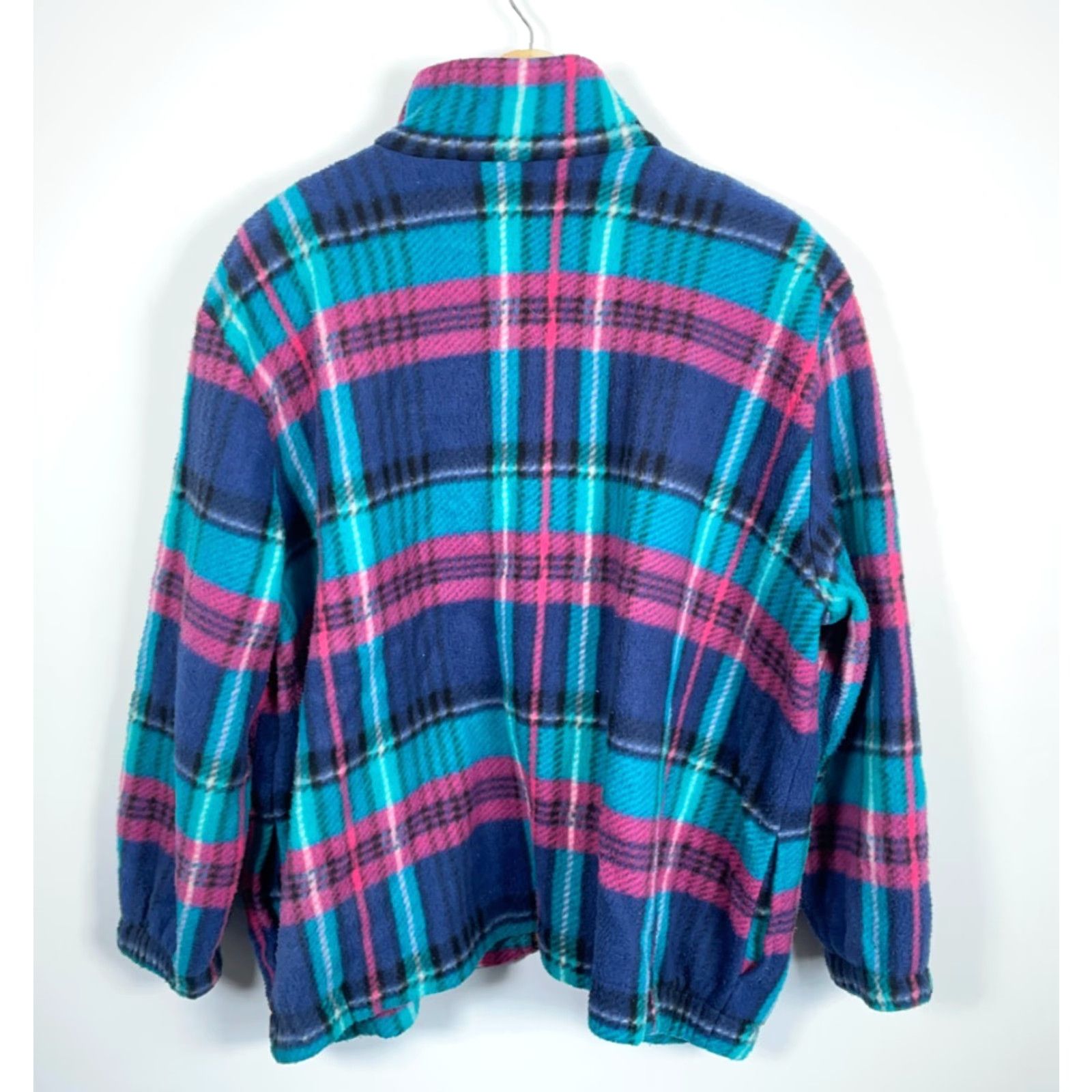 Pinko VINTAGE Cabin Creek 90s Fleece Zip Up Shirt Jacket Women 2X Pink Green Plaid Full Zip Grunge Size XXL / US 16-18 / IT 52-54 - 2 Thumbnail