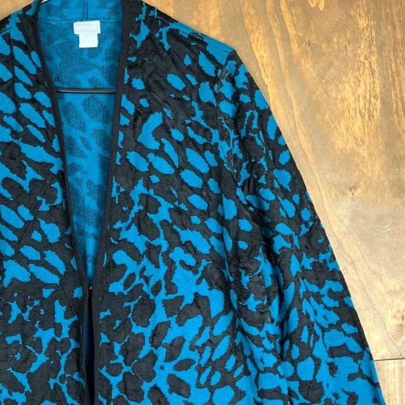 Vintage Chicos Womens Cardigan Sweater Teal Black Knit Open Front Long Sleeve Stretch M Casual Womens Boys Girls? Size M / US 6-8 / IT 42-44 - 5 Thumbnail