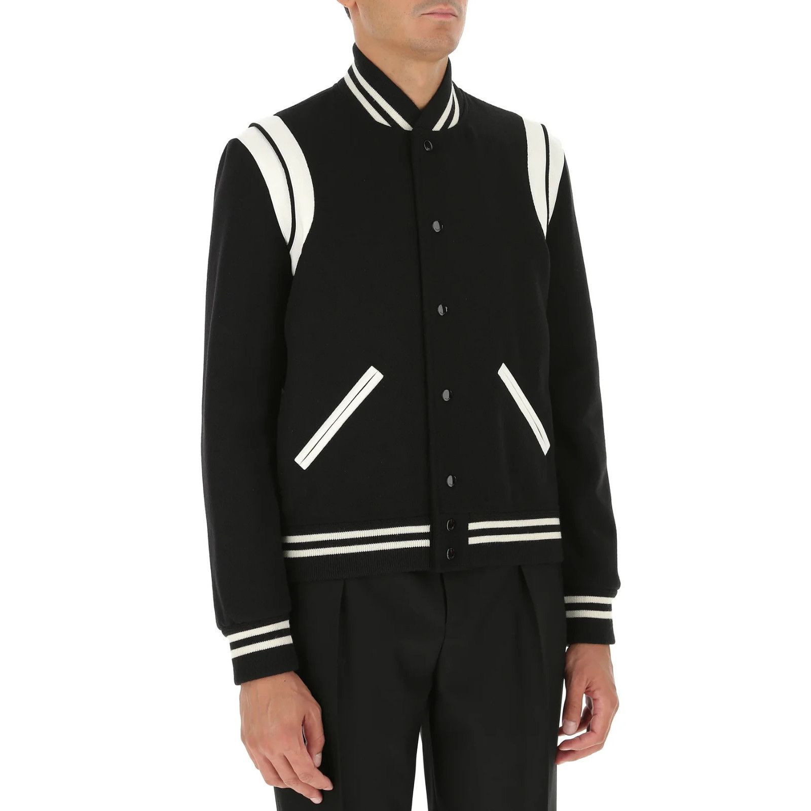 Saint Laurent Paris SAINT LAURENT Black Wool Blend Bomber Jacket New & Authentic Size US M / EU 48-50 / 2 - 3 Thumbnail