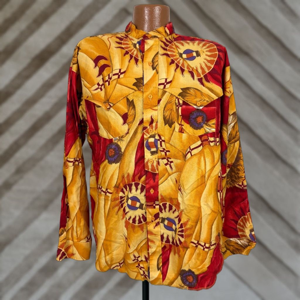 Vintage VINTAGE Panhandle Slim Shirt Band Collar Western 90s Men L Yellow Cotton Button-Up Pockets Mens Size US L / EU 52-54 / 3 - 1 Thumbnail