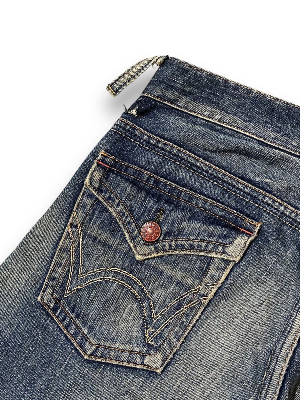 Edwin × Le Grande Bleu (L.G.B.) FLARE Edwin 503 Blue Trip Dirty Wash Distressed Jeans Size US 37 - 8 Thumbnail