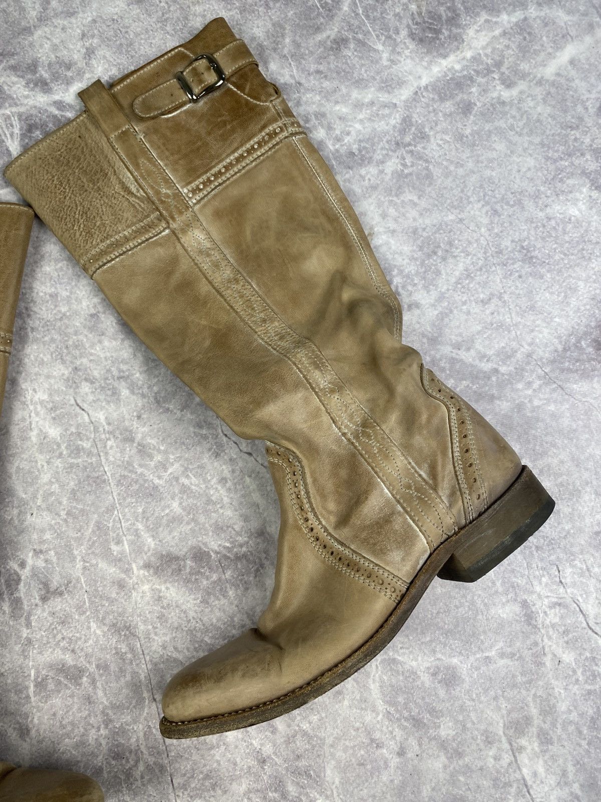 Sancho Boots Sancho Boots leather western knee-high boots beige size: 38 Size US 8 / IT 38 - 3 Thumbnail