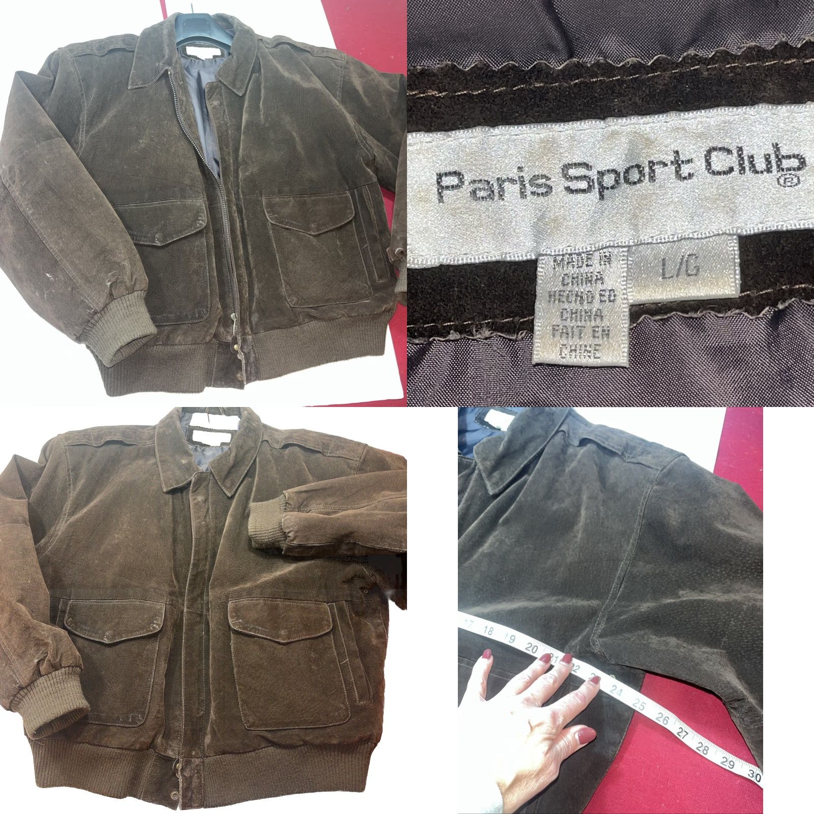 Vintage VINTAGE Paris Sport Club Brown Suede Leather Bomber Jacket LRG Men’s Heavy Zip Snap Lined 90s Grunge Style Size US L / EU 52-54 / 3 - 8 Thumbnail