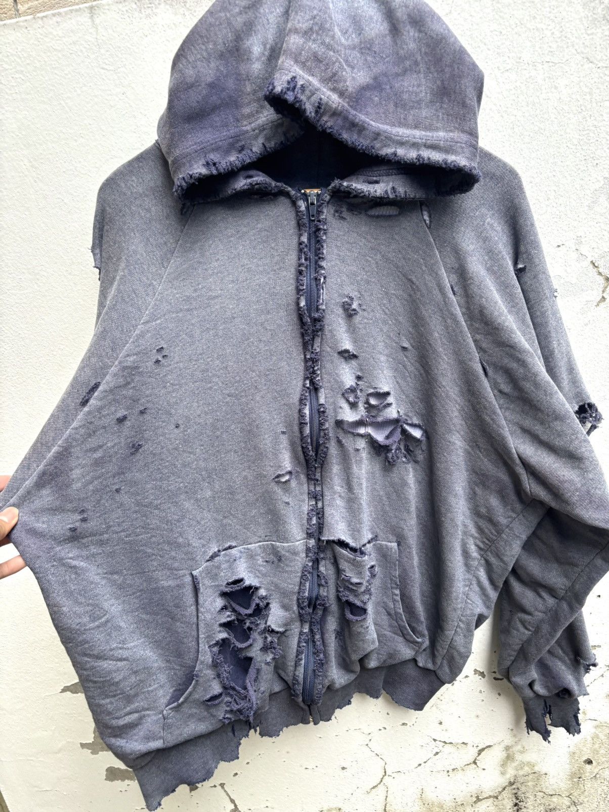 Vintage Thrashed Faded Distressed Thermal Navy Hoodie ERD Grunge Size US L / EU 52-54 / 3 - 5 Thumbnail