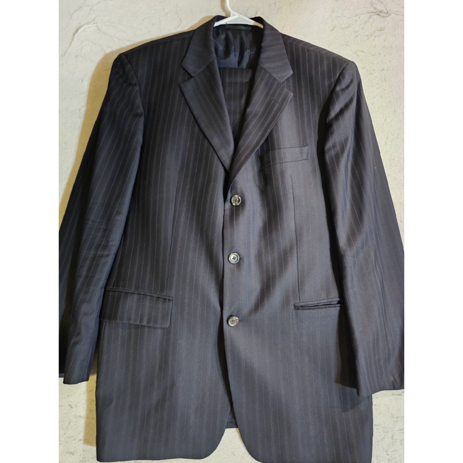 Hugo Boss HUGO BOSS Classic 2 Pc Lucca Lanificio Cerruti Blue Pin Suit Mens 44 34x28 Striped Size 44R - 3 Thumbnail
