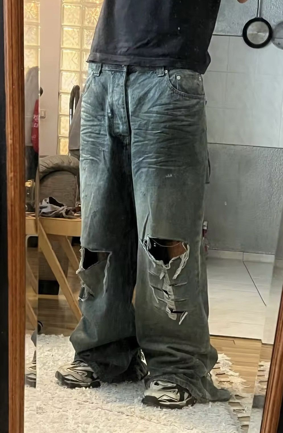 Jean Frayed Distressed Baggy Jeans Size US 32 / EU 48 - 9 Thumbnail