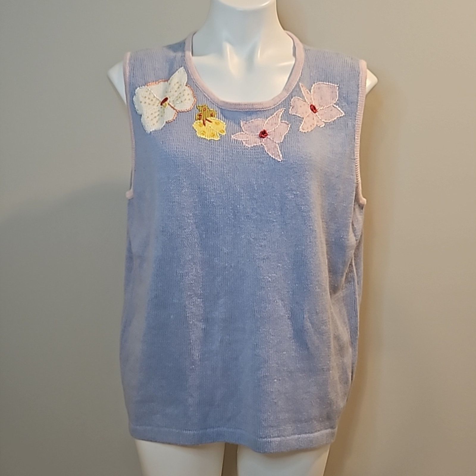 Other Vintage Storybook Knits Blue and Pink Floral Sweater Size XL / US 12-14 / IT 48-50 - 1 Thumbnail
