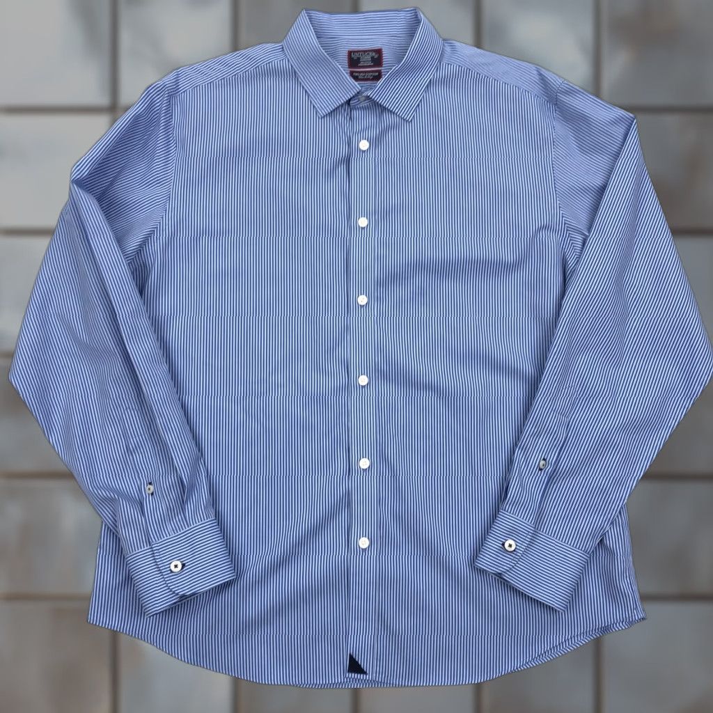 UNTUCKit UNTUCKit Men's XL Blue White Stripe Two Ply Cotton Button-Down Shirt Size US XL / EU 56 / 4 - 1 Thumbnail