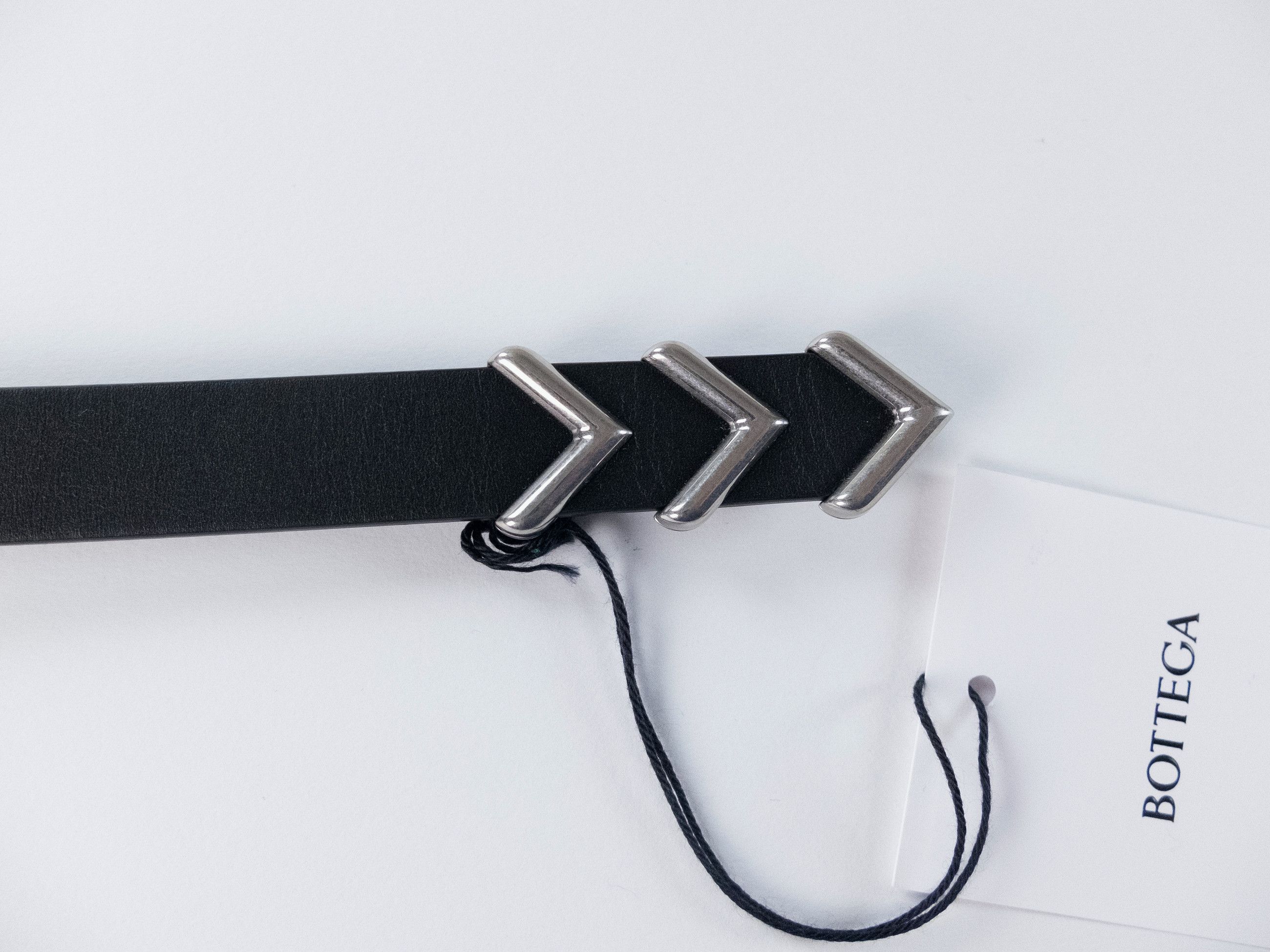 Bottega Veneta BOTTEGA VENETA black & silver chevron leather belt 85 Size 34 - 3 Thumbnail