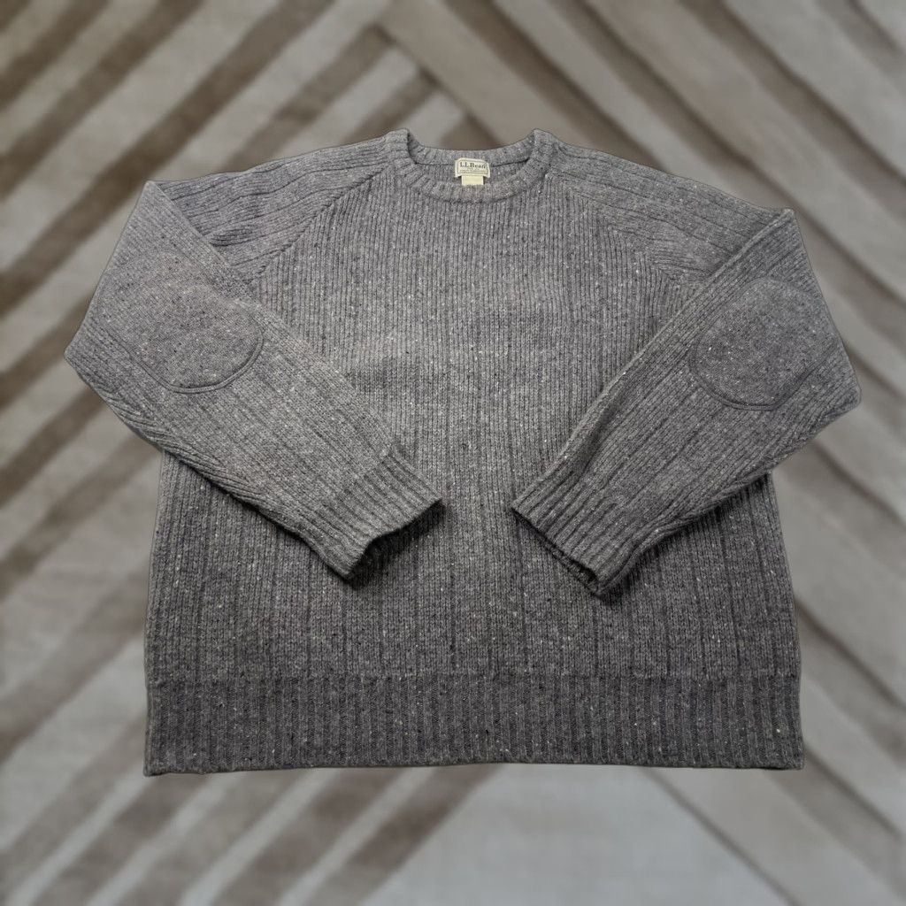Vintage VINTAGE L.L. Bean Sweater Men Large Gray 100% Wool Crew Neck Pullover Ribbed Elbow Patches Knit Long Sleeve Casual Standing Size US L / EU 52-54 / 3 - 1 Thumbnail