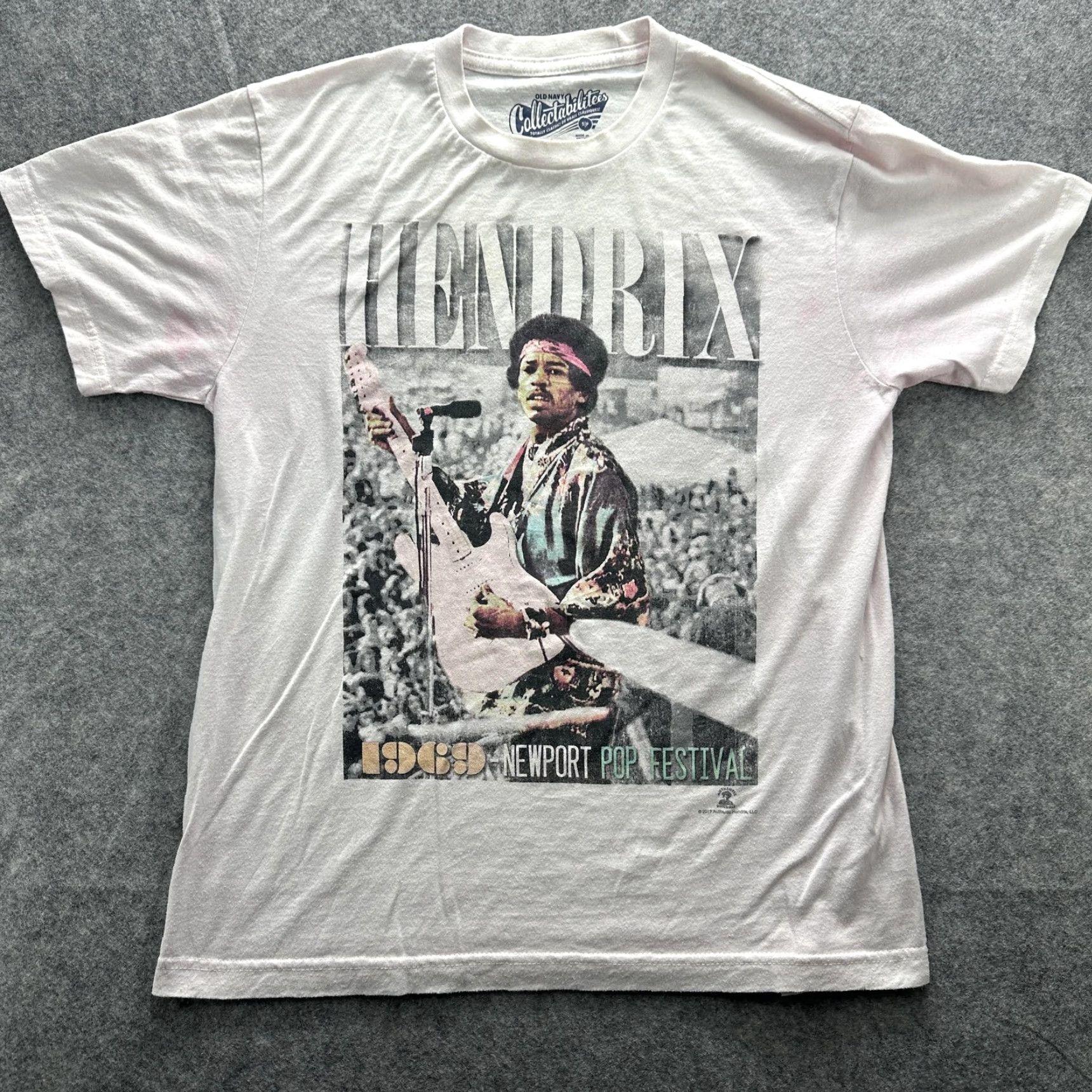 Old Navy Jimi Hendrix Shirt Mens Small White 1969 Newport Pop Festival Graphic Band Tee Size US S / EU 44-46 / 1 - 2 Thumbnail