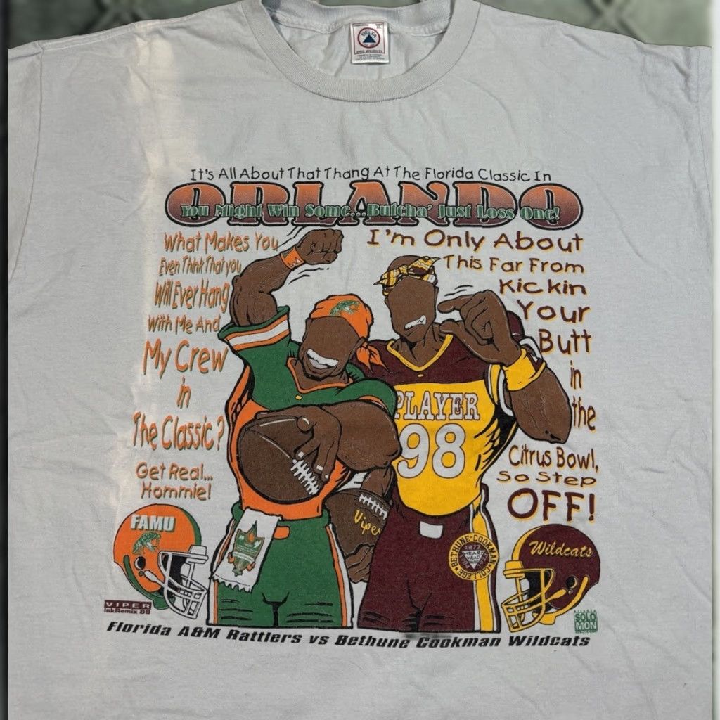 Delta VINTAGE 1998 HBCU Football Bethune Cookman Florida A&M FAMU Freaknik Style T-Shirt Men XL White Florida Shirt Mens Size US XL / EU 56 / 4 - 1 Thumbnail