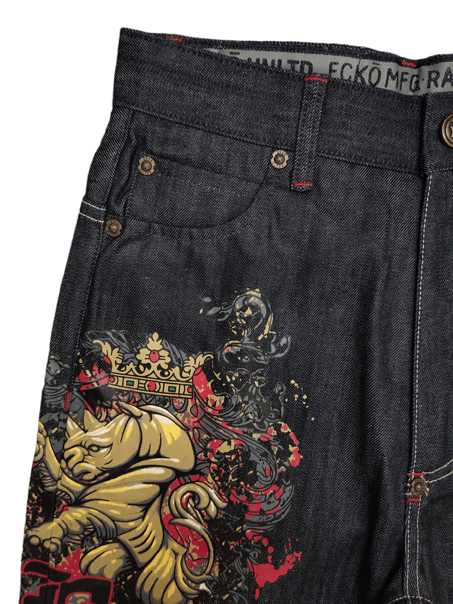 Ecko Unltd. Vintage Y2k Ecko Rhino Crowns Graffiti Print Baggy Jeans Size US 29 - 3 Thumbnail