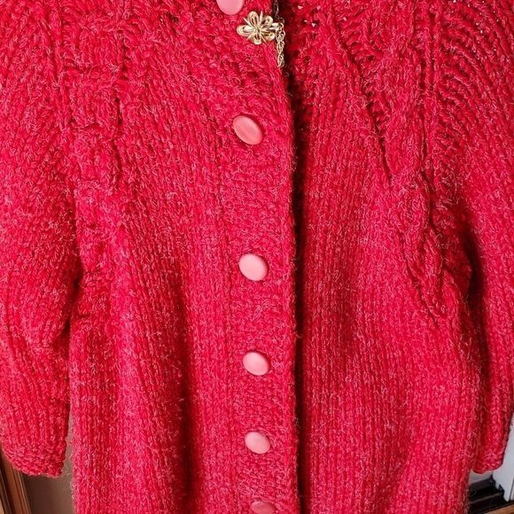 Vintage Vintage Handmade Red Cable Knit Long Sweater Sz XL Button-do Size XL / US 12-14 / IT 48-50 - 5 Thumbnail