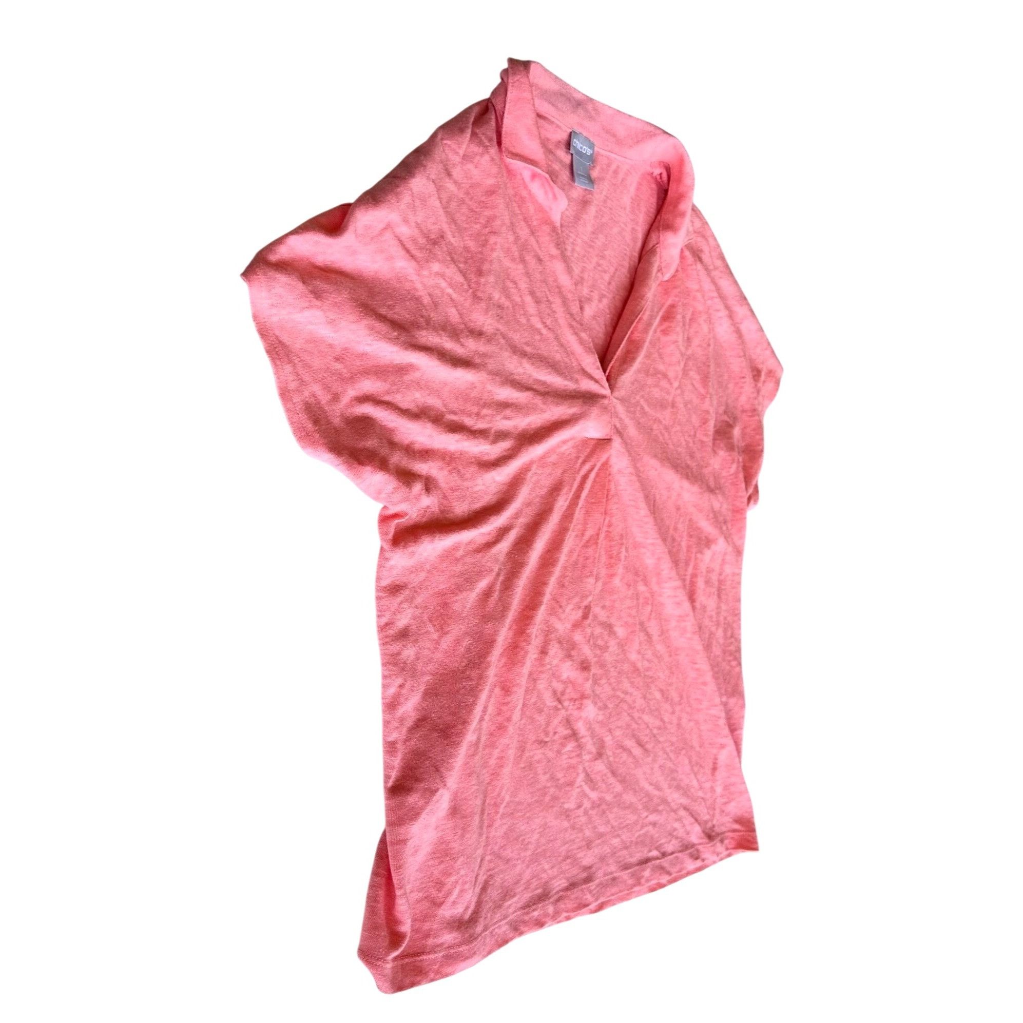 Other Chicos Top Size 1 Medium Linen Tangerine V Neck Pullover Col Size M / US 6-8 / IT 42-44 - 4 Thumbnail