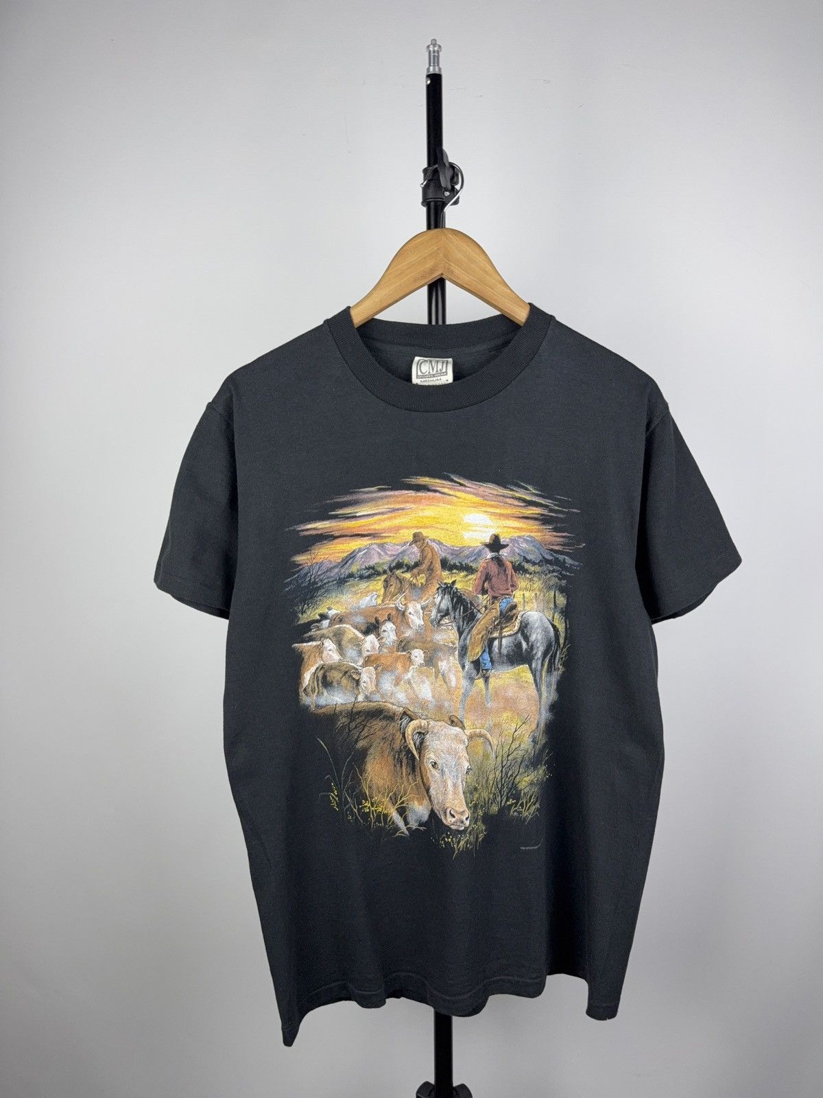 Cowboy Equipment × Vintage Vintage 1994 USA Dali Cowboy Cattle Drive Graphic T-Shirt Size US M / EU 48-50 / 2 - 1 Thumbnail