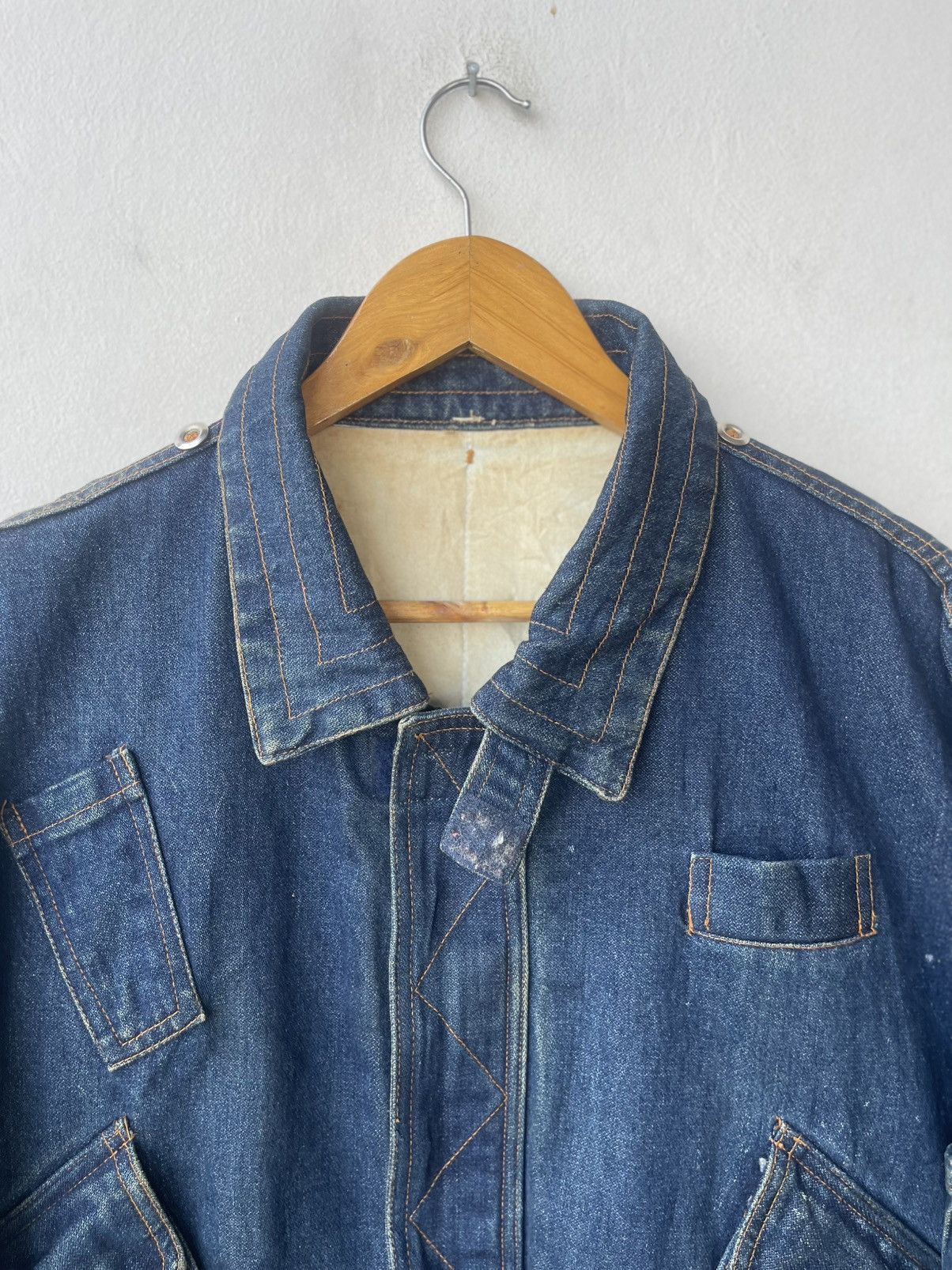 Vintage Rare Archival Multi Pocket Denim Bomber Jacket Indigo Blue Size US L / EU 52-54 / 3 - 5 Thumbnail