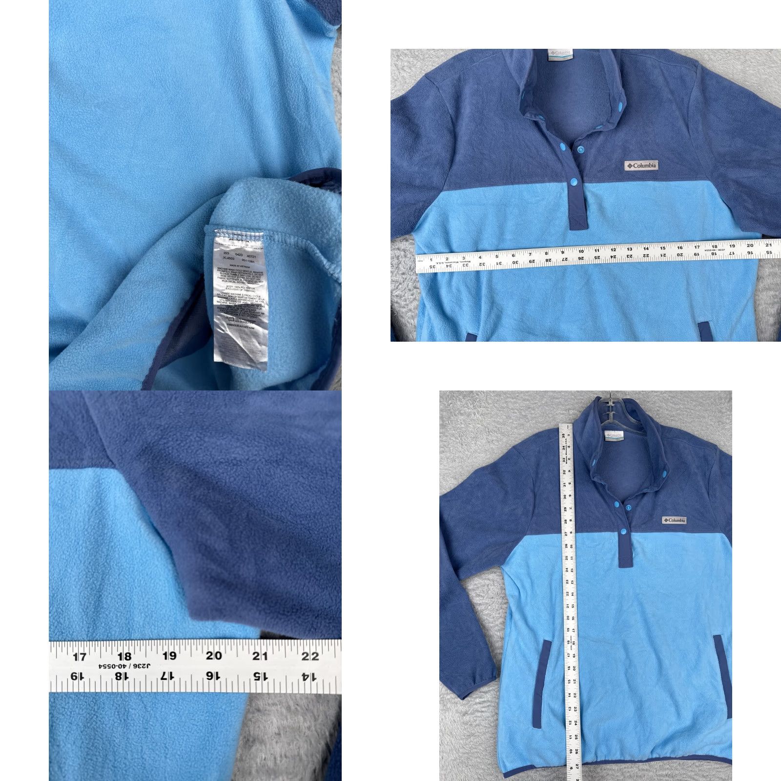 Vintage Columbia Sweater Womens XL Blue Button Mock Neck Fleece Polyester Pullover Raglan Sleeve Casual Outdoor - Hooded, Logo, Zipper, Button Size XL / US 12-14 / IT 48-50 - 8 Thumbnail