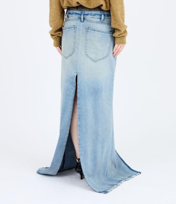 Maison Margiela o1bcso1str0526 Long Denim Skirt in Light Blue Size 28" / US 6 / IT 42 - 4 Thumbnail