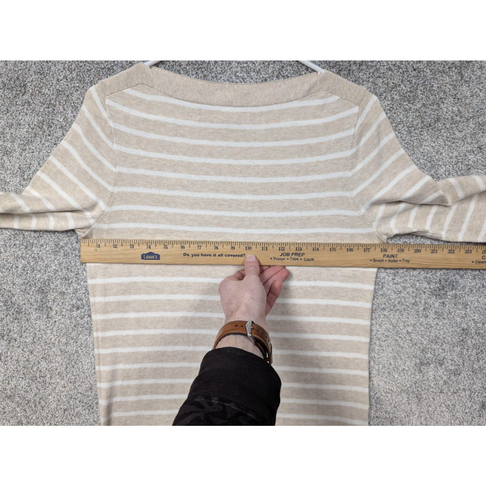J.Crew J.Crew Sweater Shirt Beige White Striped Boat Neck Long Sleeve 100% Cotton Regular Fit Womens S Pullover Casual Spring Size S / US 4 / IT 40 - 3 Thumbnail